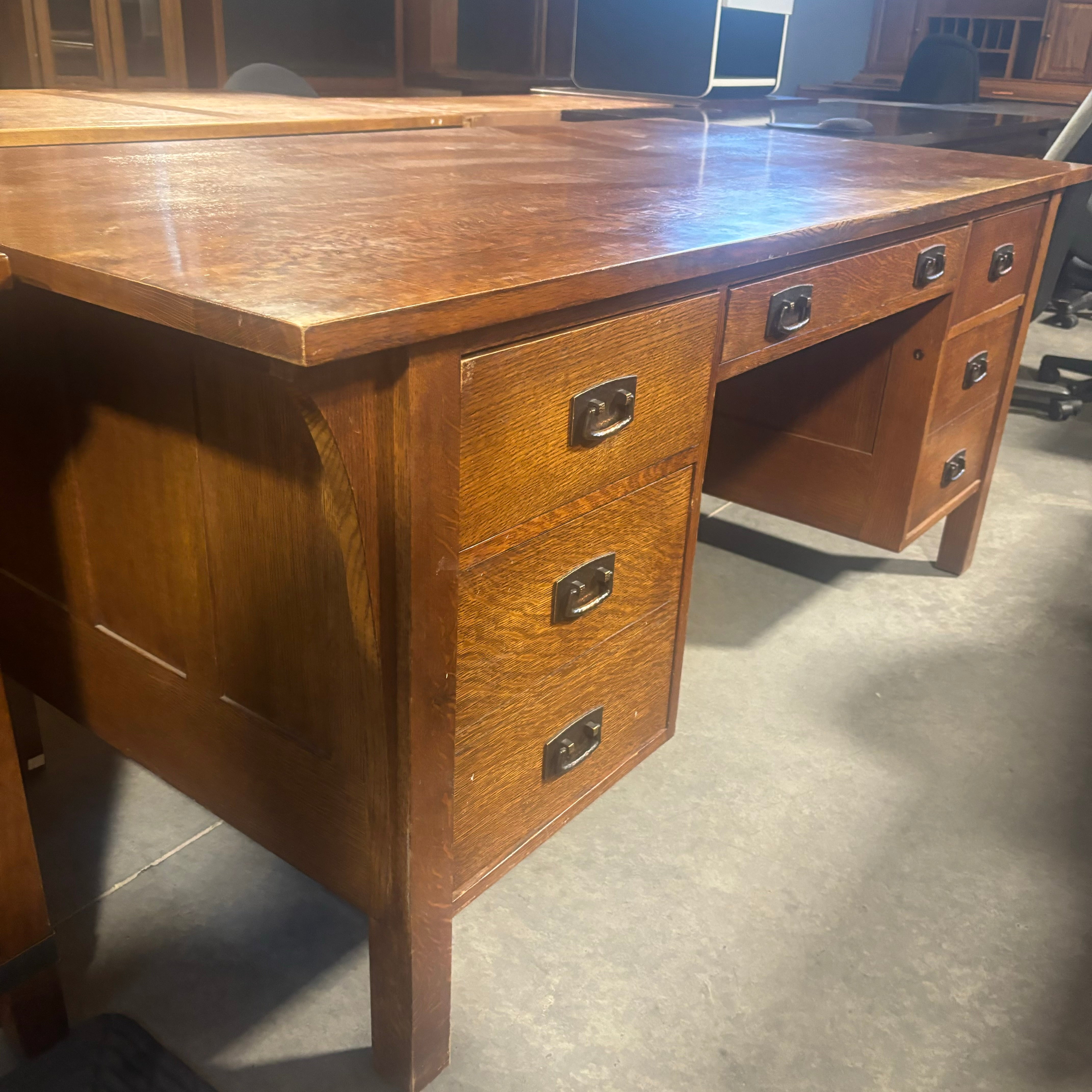 Stickley Solid Wood 5 Drawer with Hammered Copper Pulls Desk 72"x 36"x 30.5"