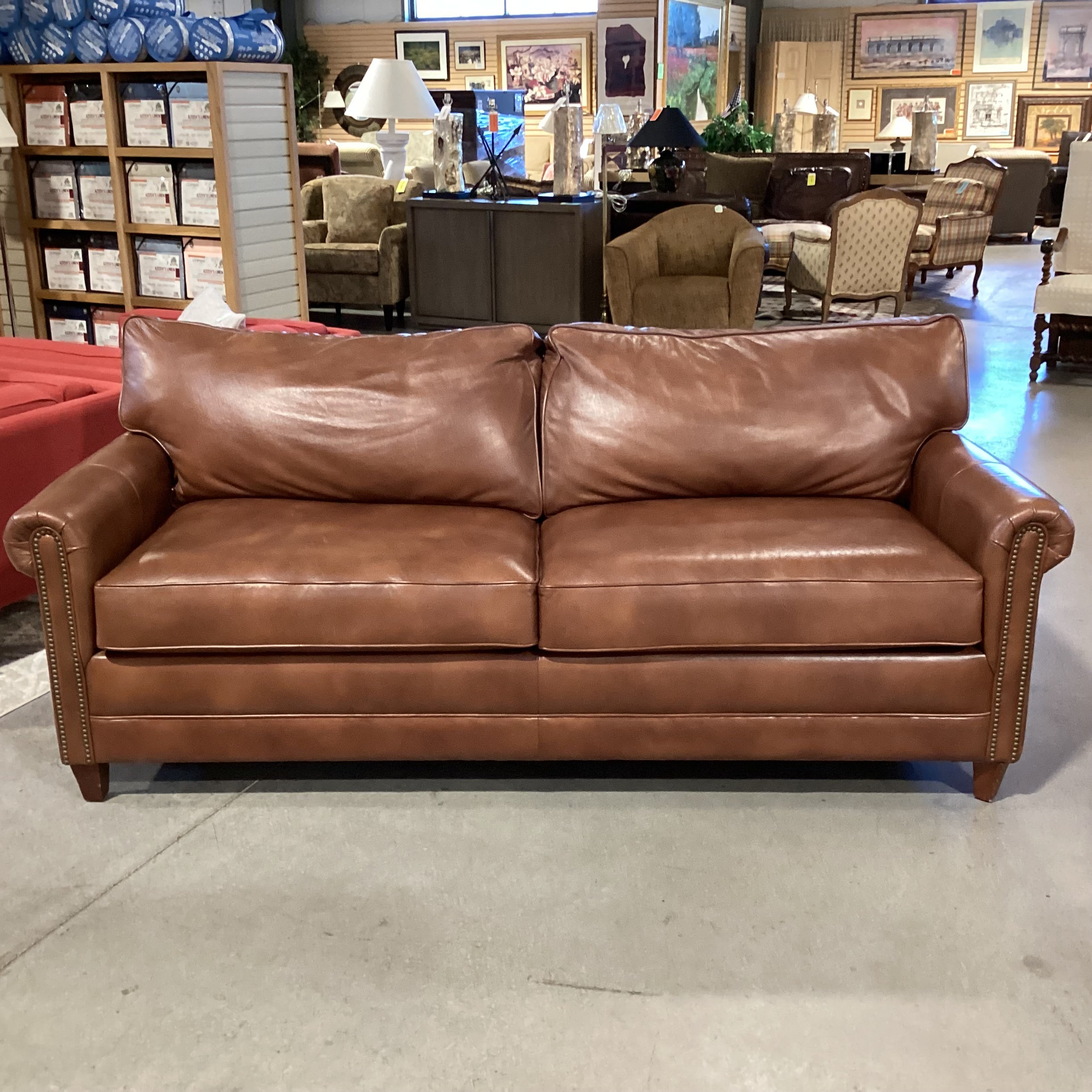 Elite Leather Company Brown Leather Nailhead Queen Sleeper Sofa 82"x 36.5"x 31.5"