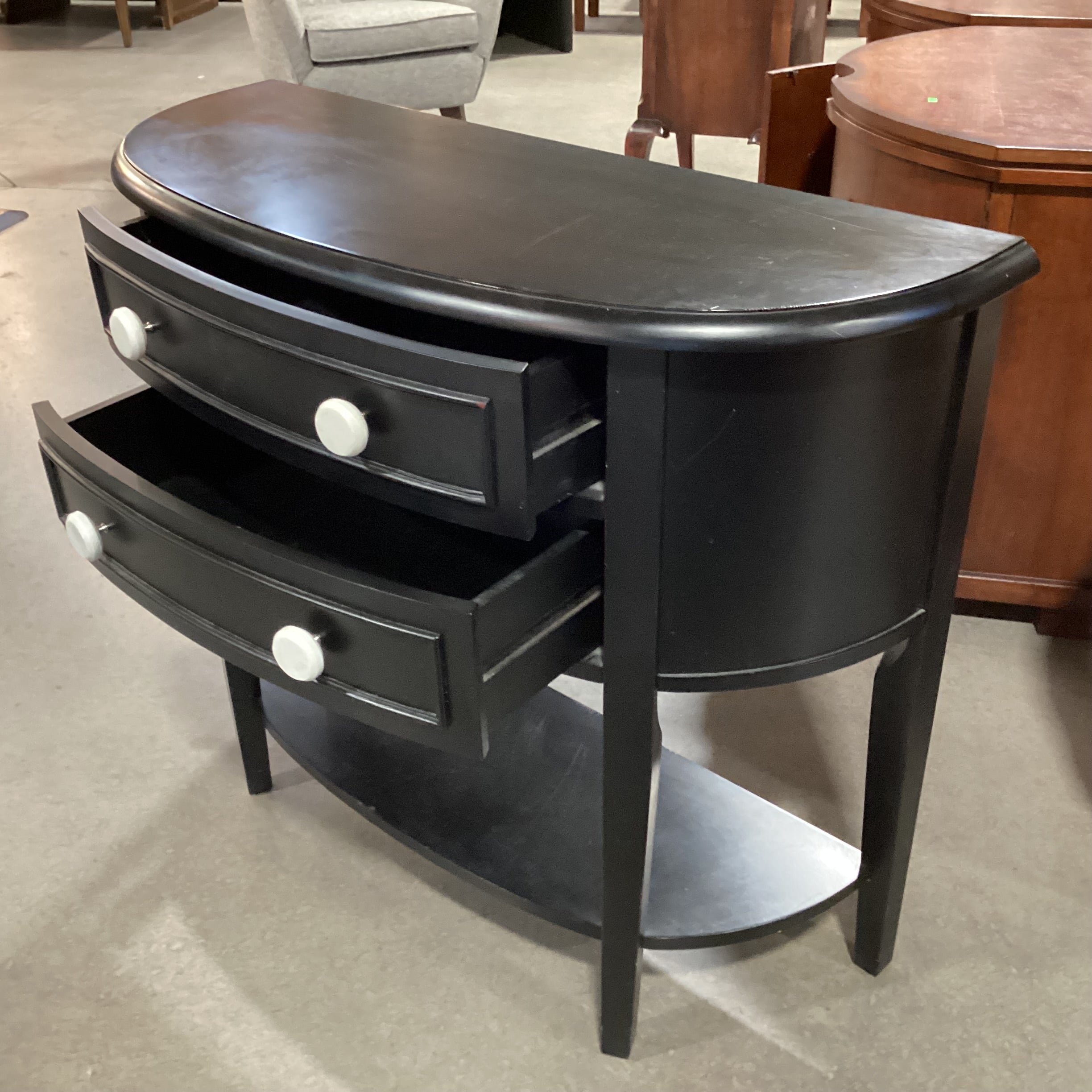 Black Half Moon 2 Drawer Entry Accent Table 37"x 15"x 32.5"