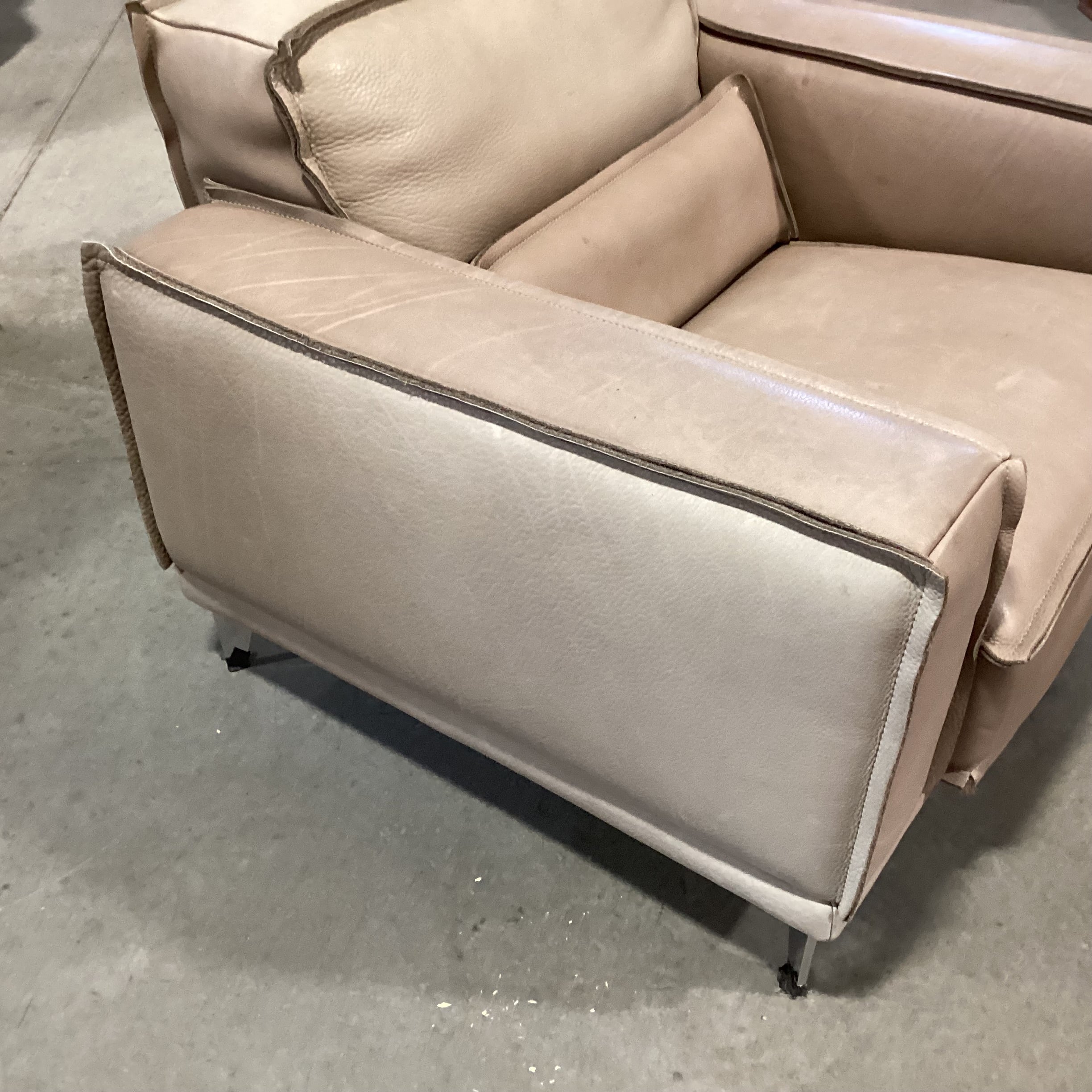Scan Design Made in Italy Taupe Leather with Reverse Seam Modern Chair 41"x 36"x 29"