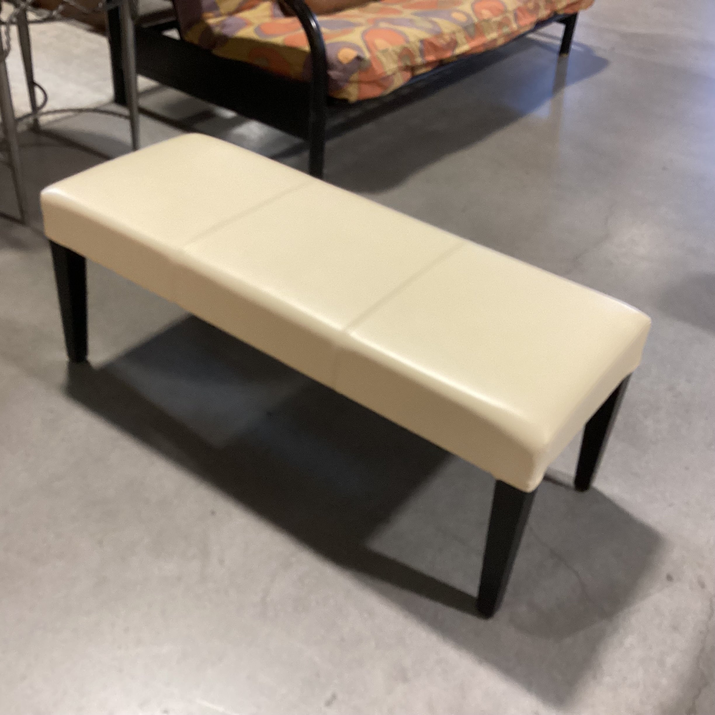 Crate & Barrel Blonde Leather & Black Wood Legs Bench 46.5"x 18.5"x 18.5"