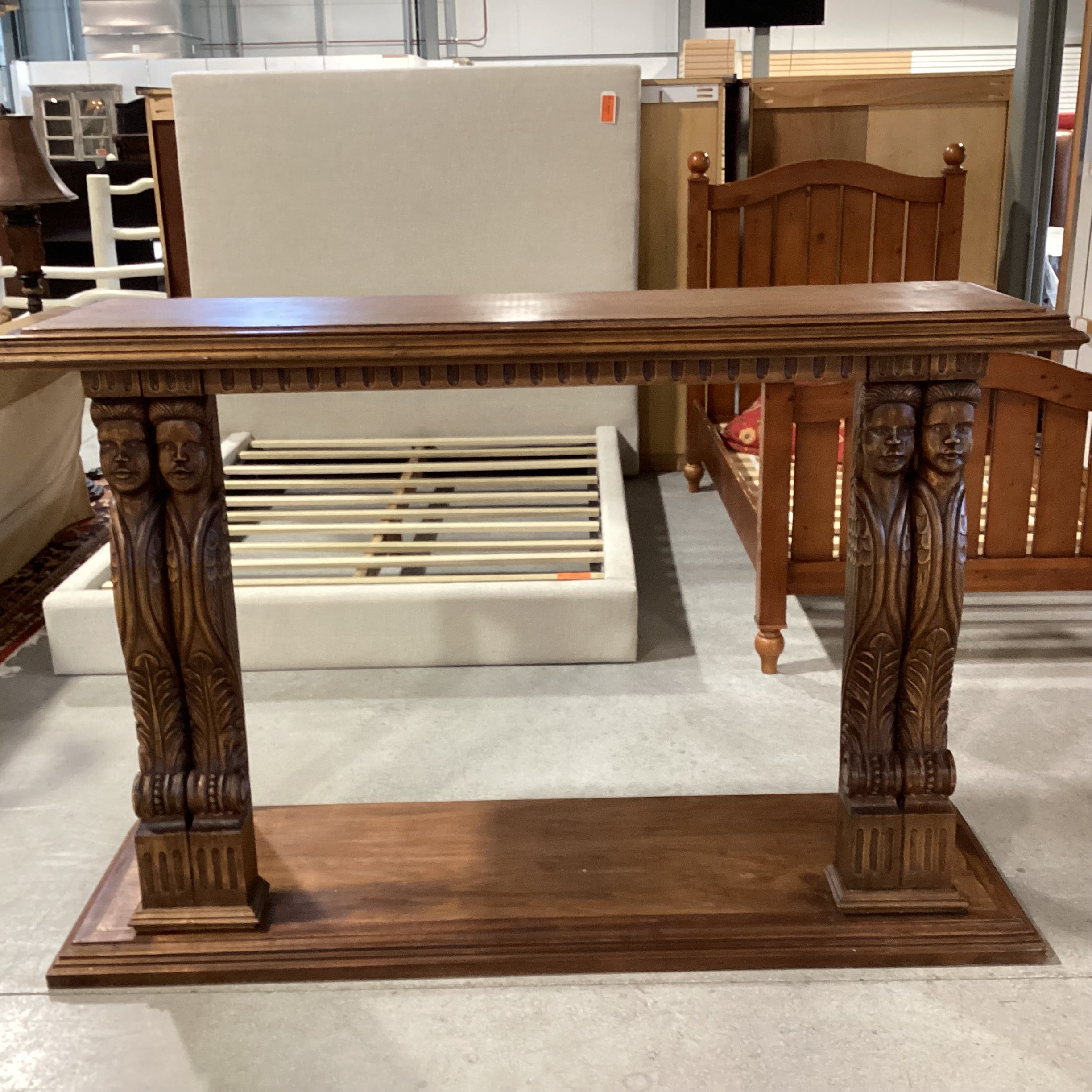 Angelic Hand Carved Columns Solid Wood 2 Tiered Console Sofa Table 72"x 22"x 47"