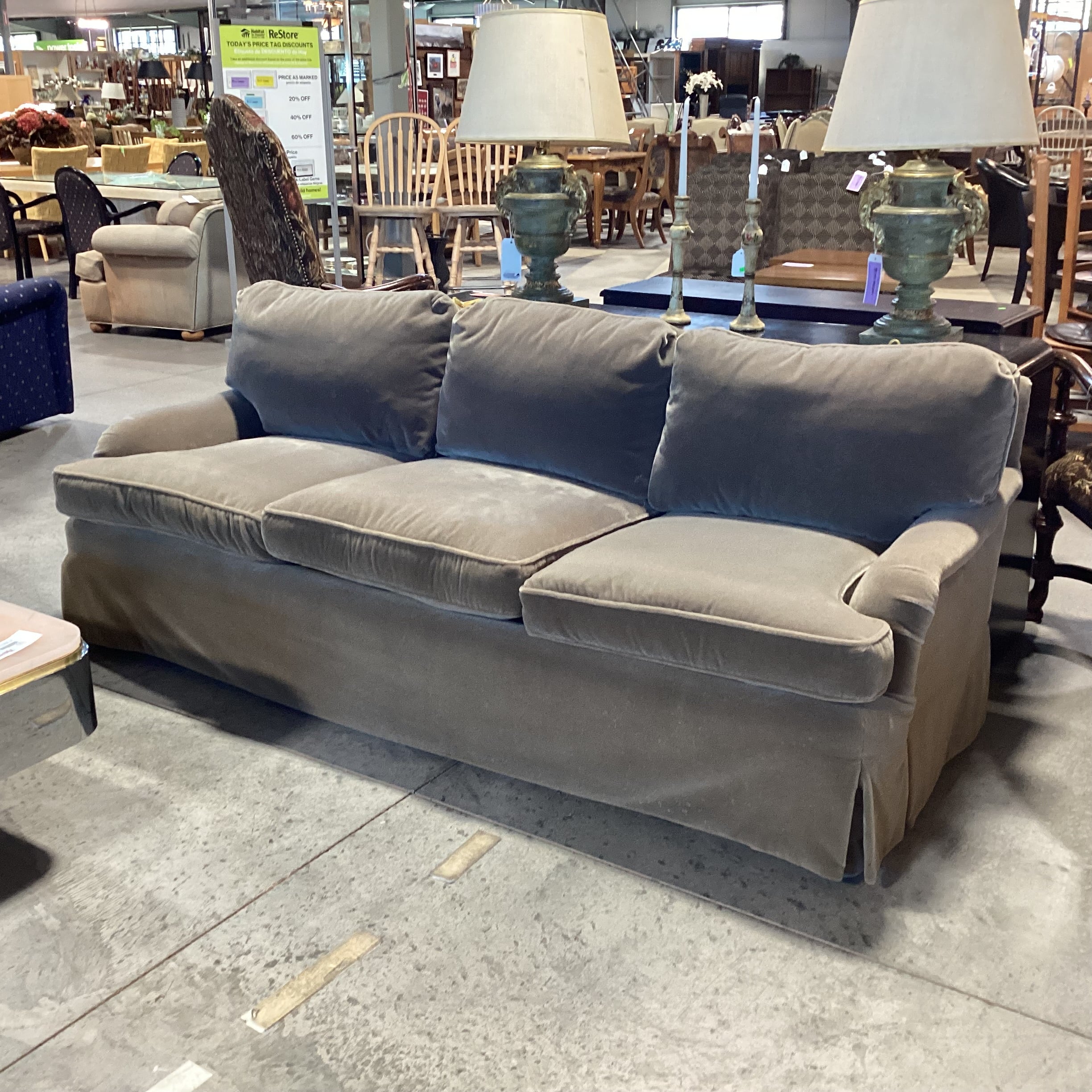 Rocky Mountain Upholstery Custom Taupe Mohair Sofa 87"x 40"x 30"