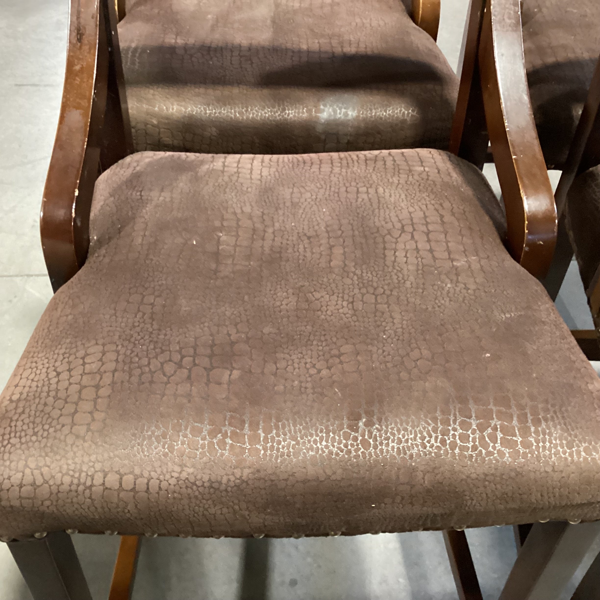 SET of 4 Pier 1 Imports Wood & Croc Style Micro Suede with Nailhead Barstools 26"