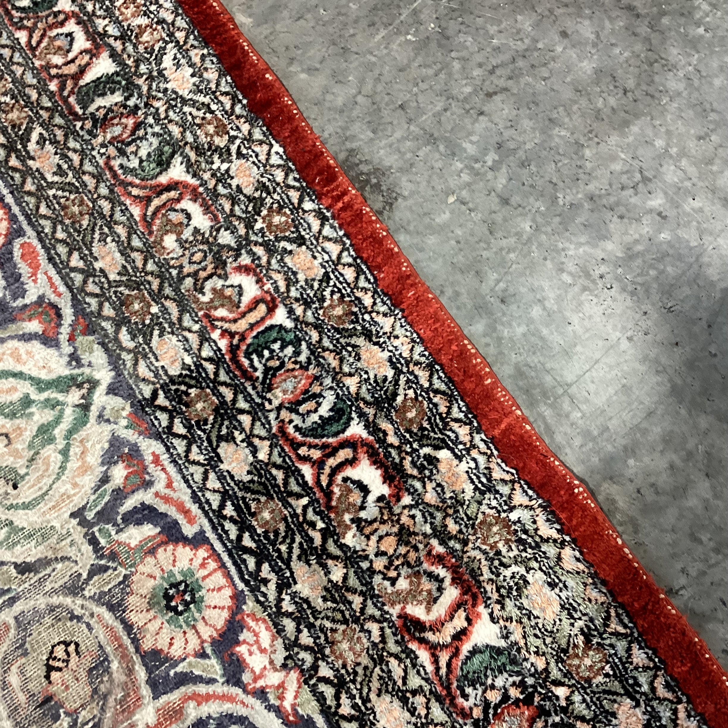 Ivory Rust Coral Blue Green Hand Woven Silk Rug 9'10"x 15.5"