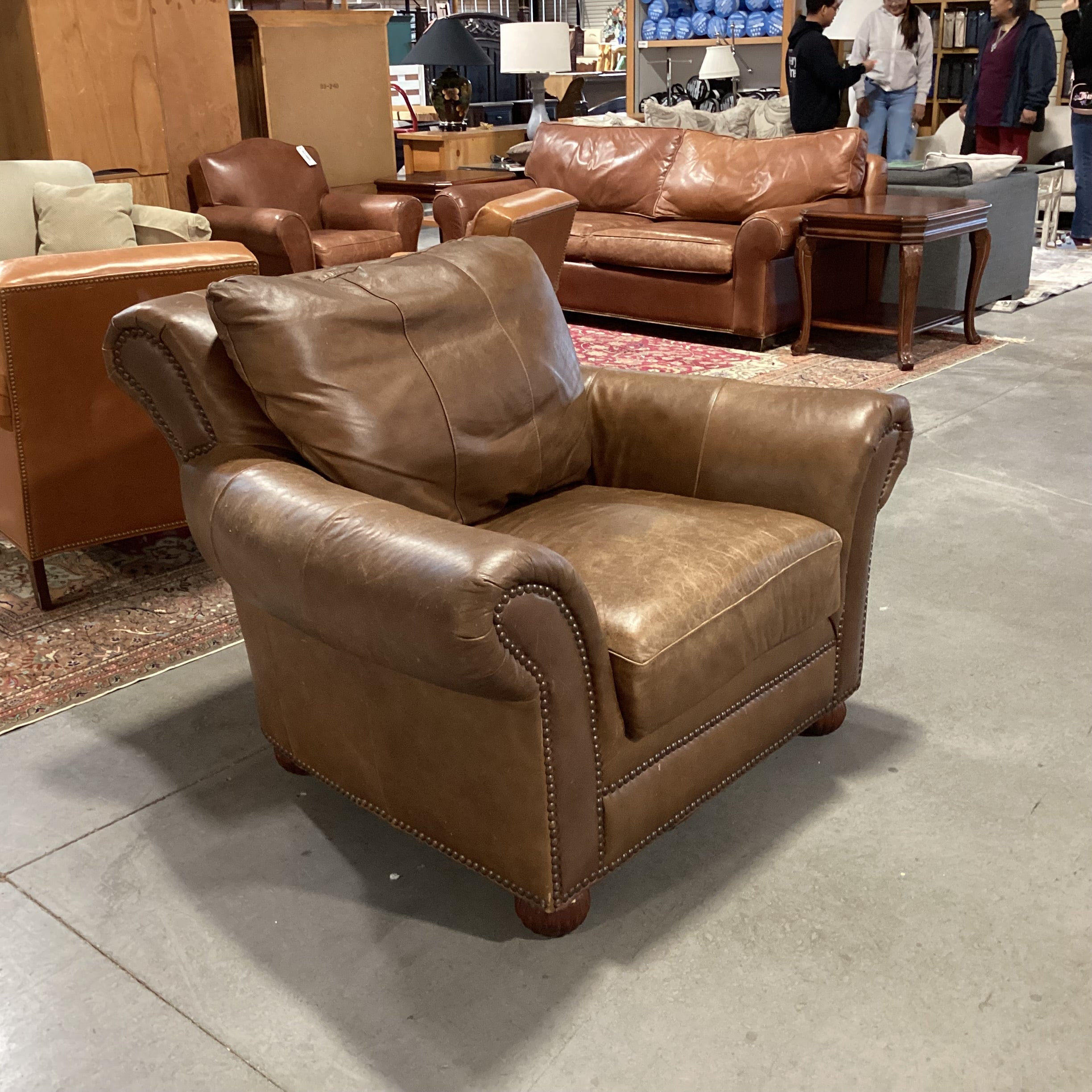 Leather Nailhead Roll Arm & Back Oversized Chair 50"x 46"x 36"
