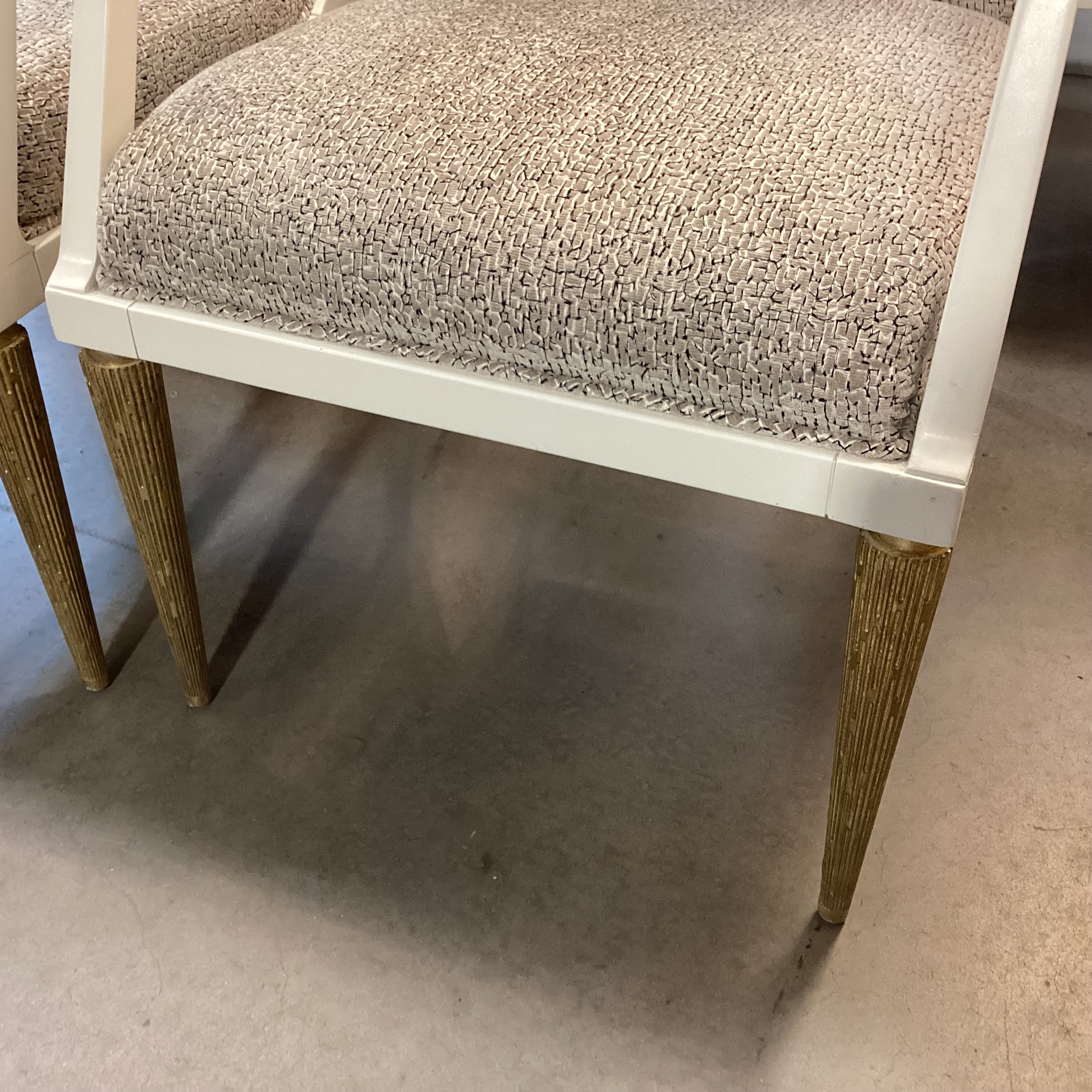 SET of 8 Jean Louis Denoit for Baker Taupe Cream Black Raised Chenille Woven & Cream Gold Wood Jasper Dining Chairs 23"x 28"x 42"