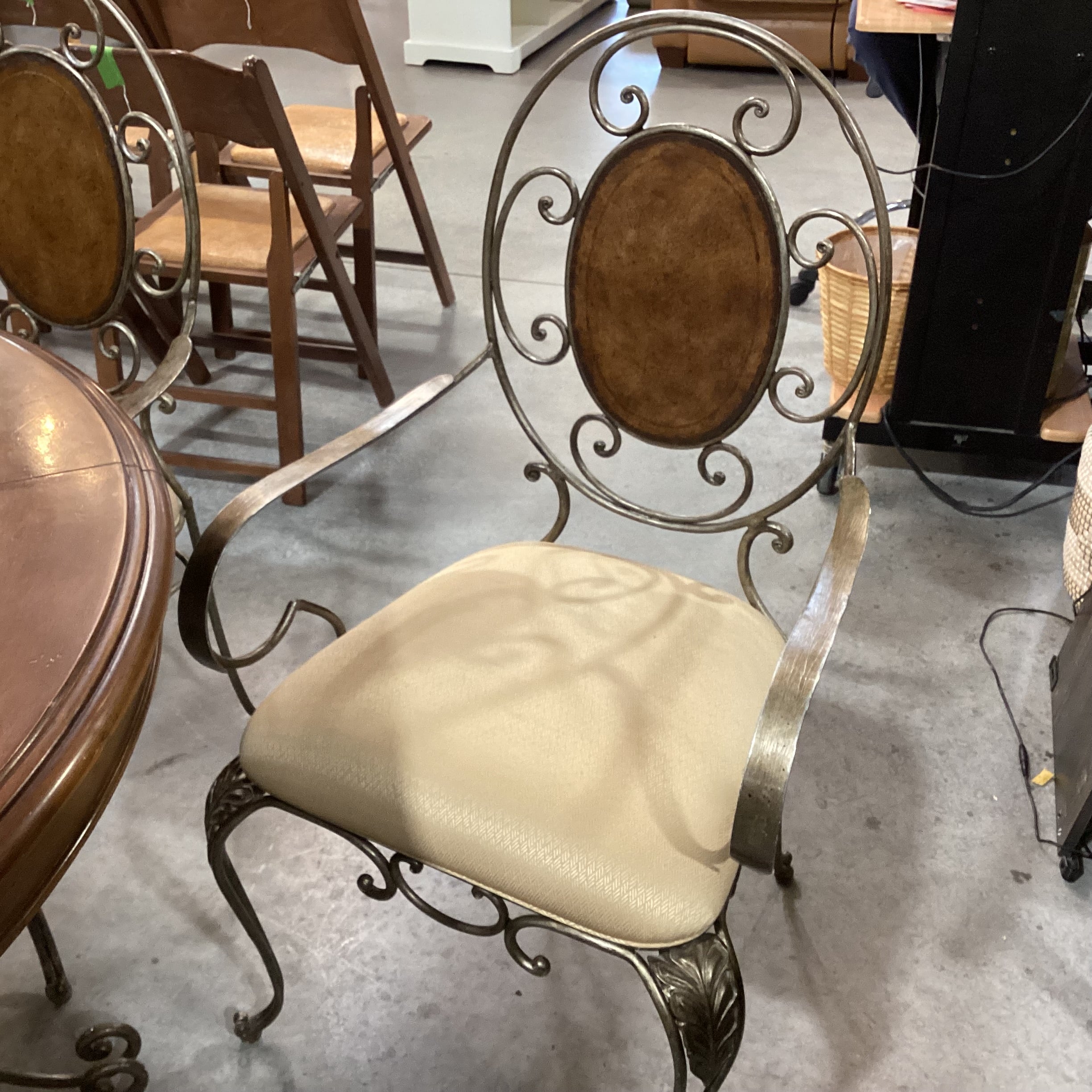 Round Finished Wood & Iron Table with 4 Chairs Dining Set 48" Diameter x 30"