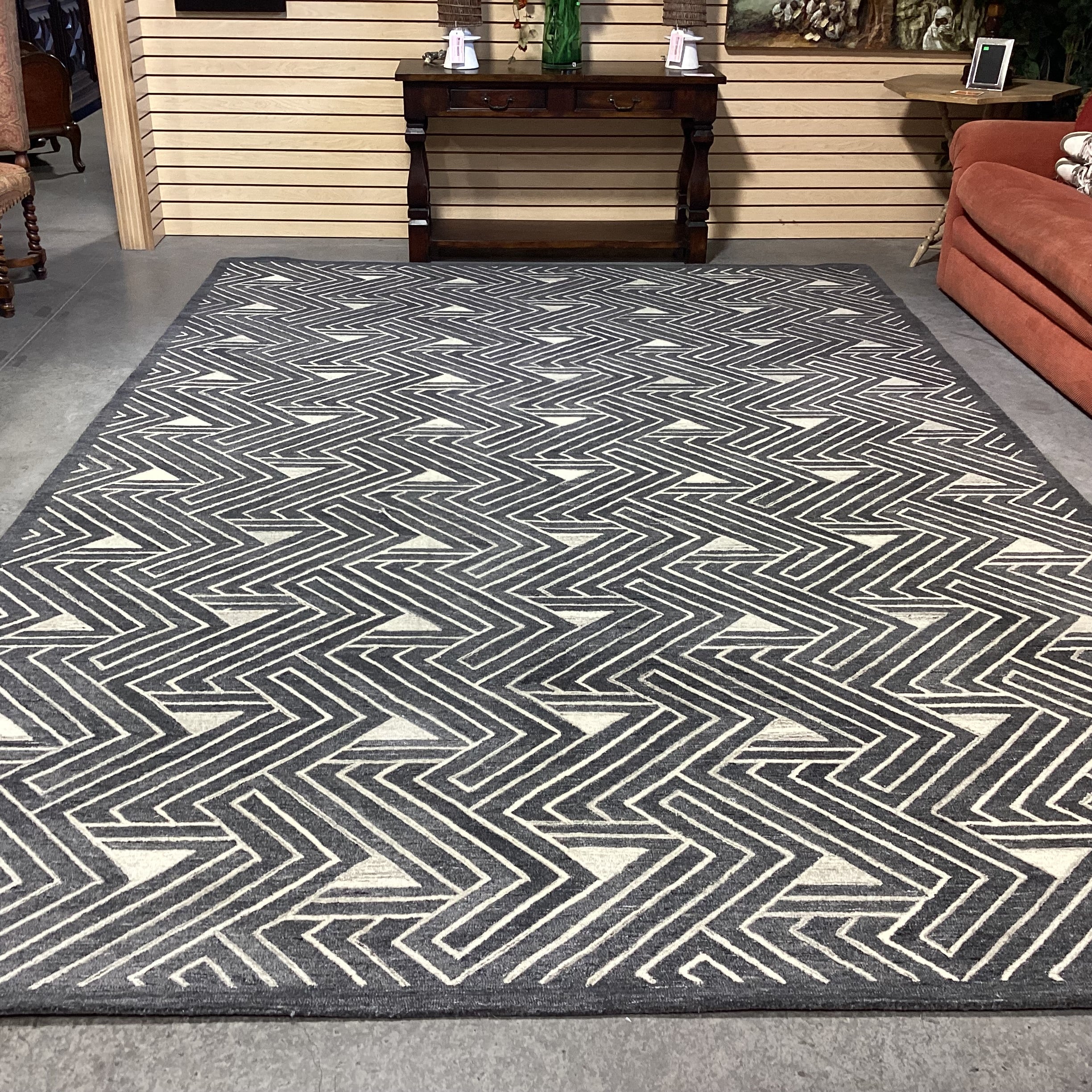 J&J Flooring Custom Fine Hand Tufted Gation Coal All Loop Natural Wool Rug 9'x 14'