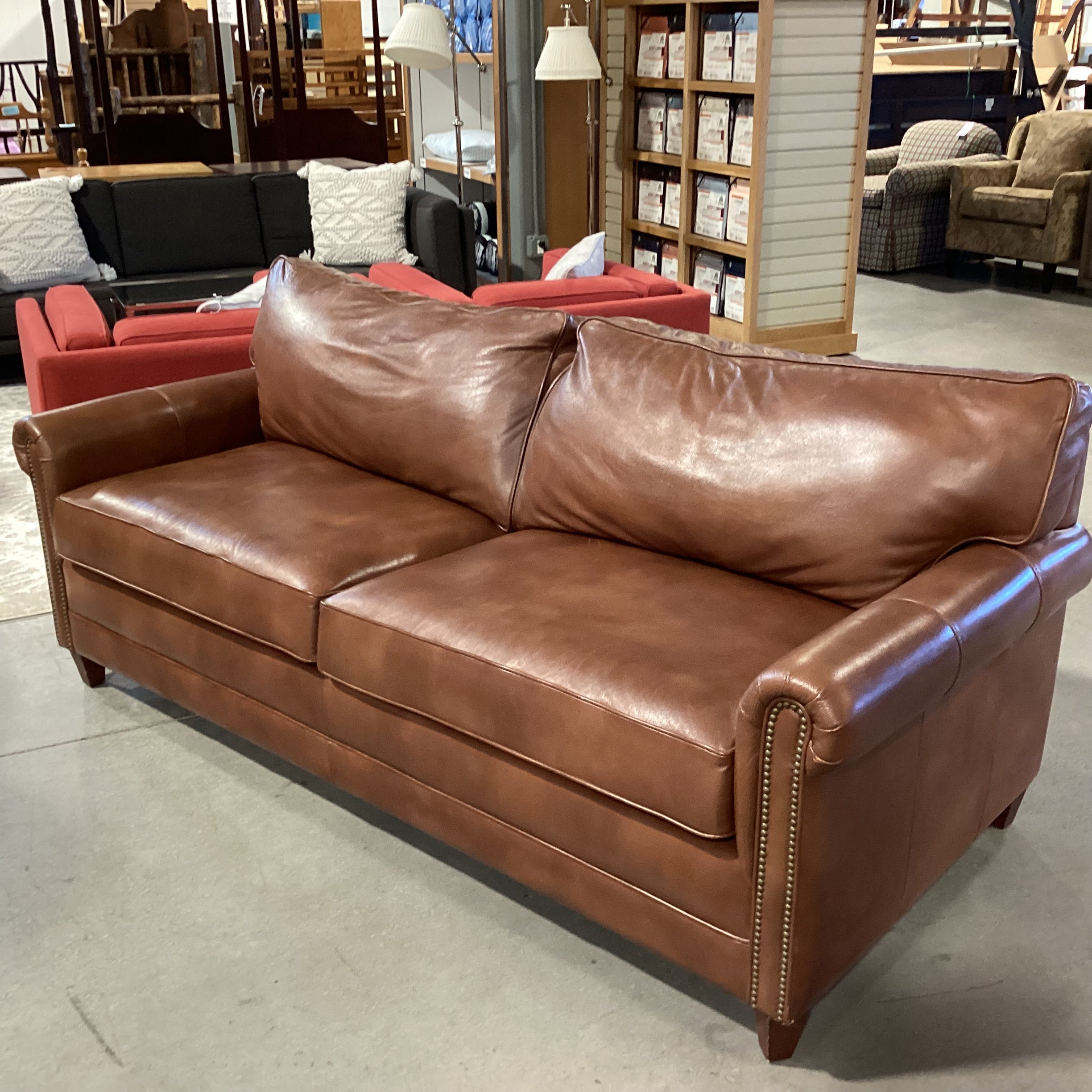 Elite Leather Company Brown Leather Nailhead Queen Sleeper Sofa 82"x 36.5"x 31.5"