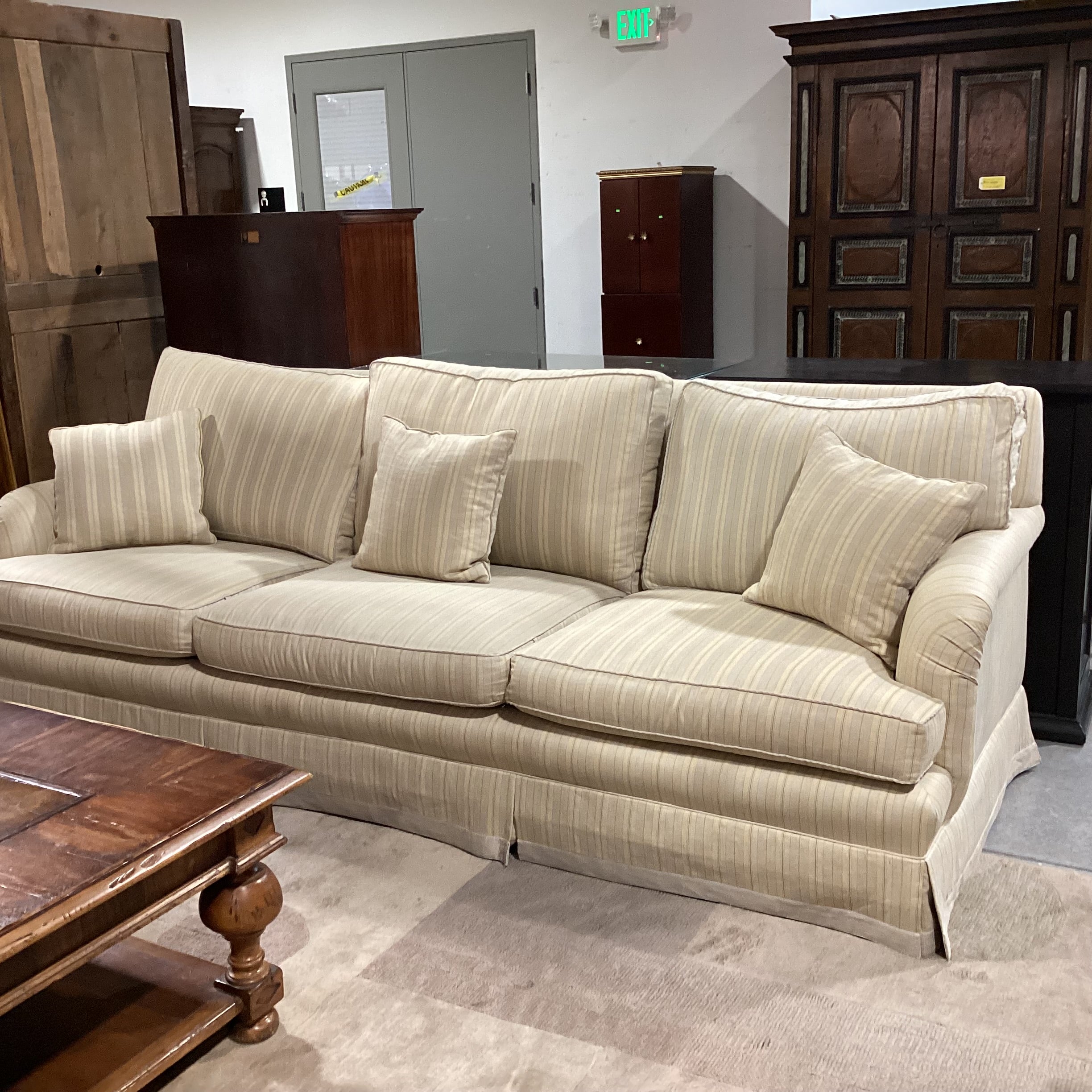 Custom Cream & Brown Woven Stripe Down Mix Long Sofa 111"x 44"x 39"