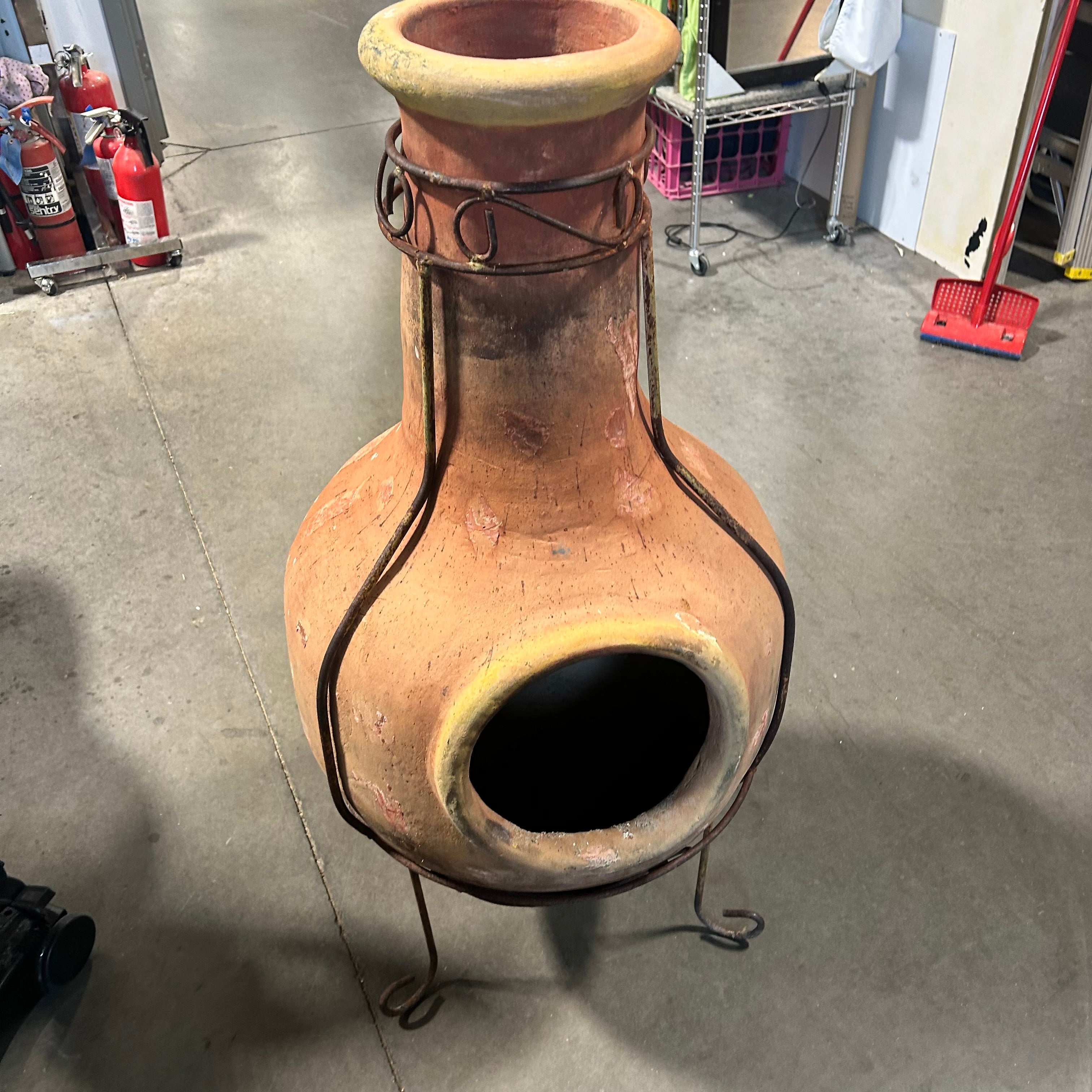 Clay Chiminea With Metal Stand 19"x 44"