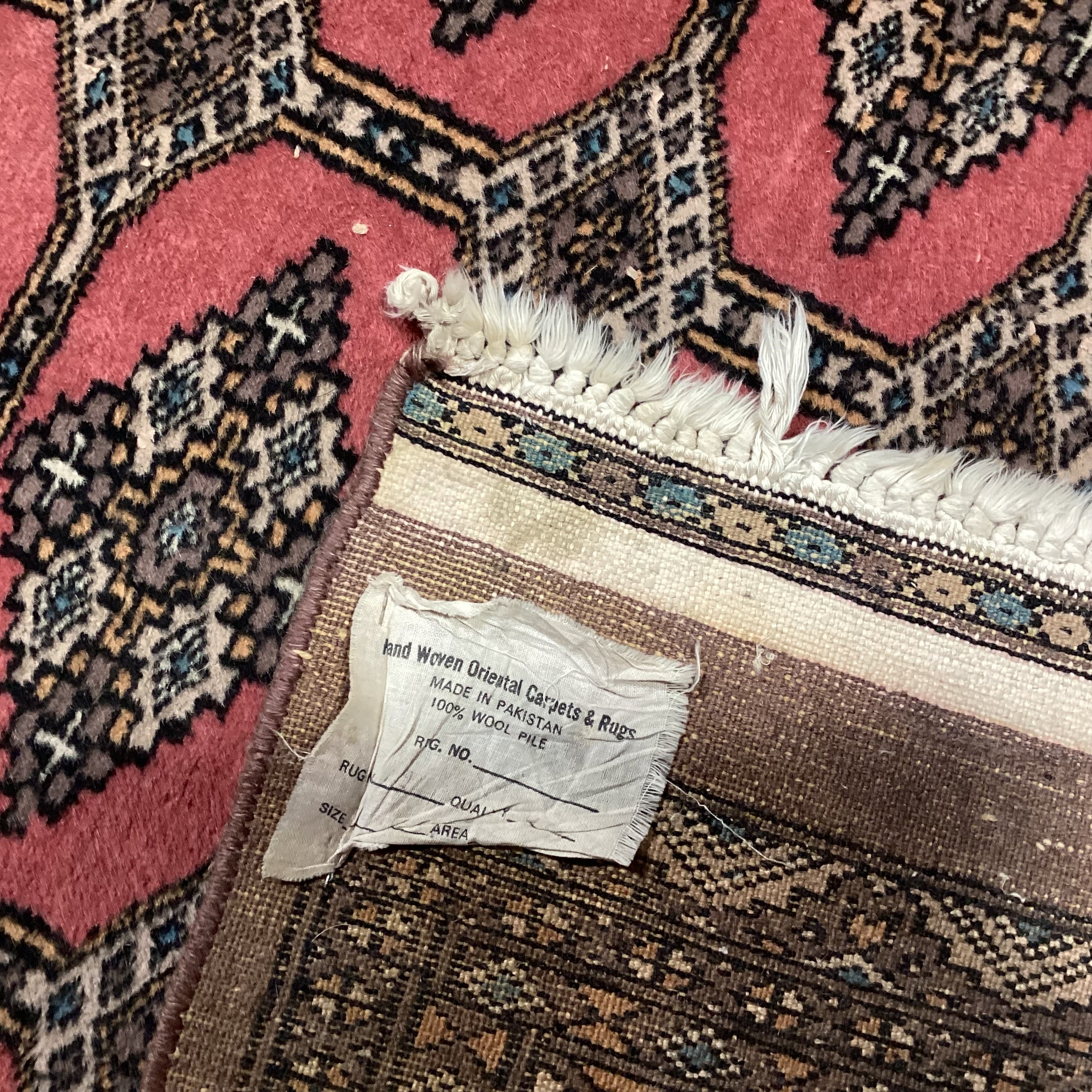 Vintage Pakistan Red Blue Brown Hand Woven Wool Rug 4'3"x 6'7"