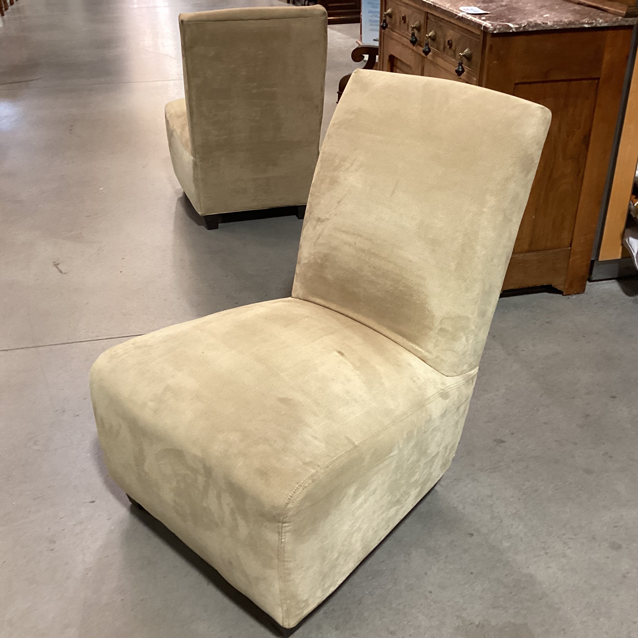 Golden Tan Suede Slipper Style Chair 26"x 32"x 36"