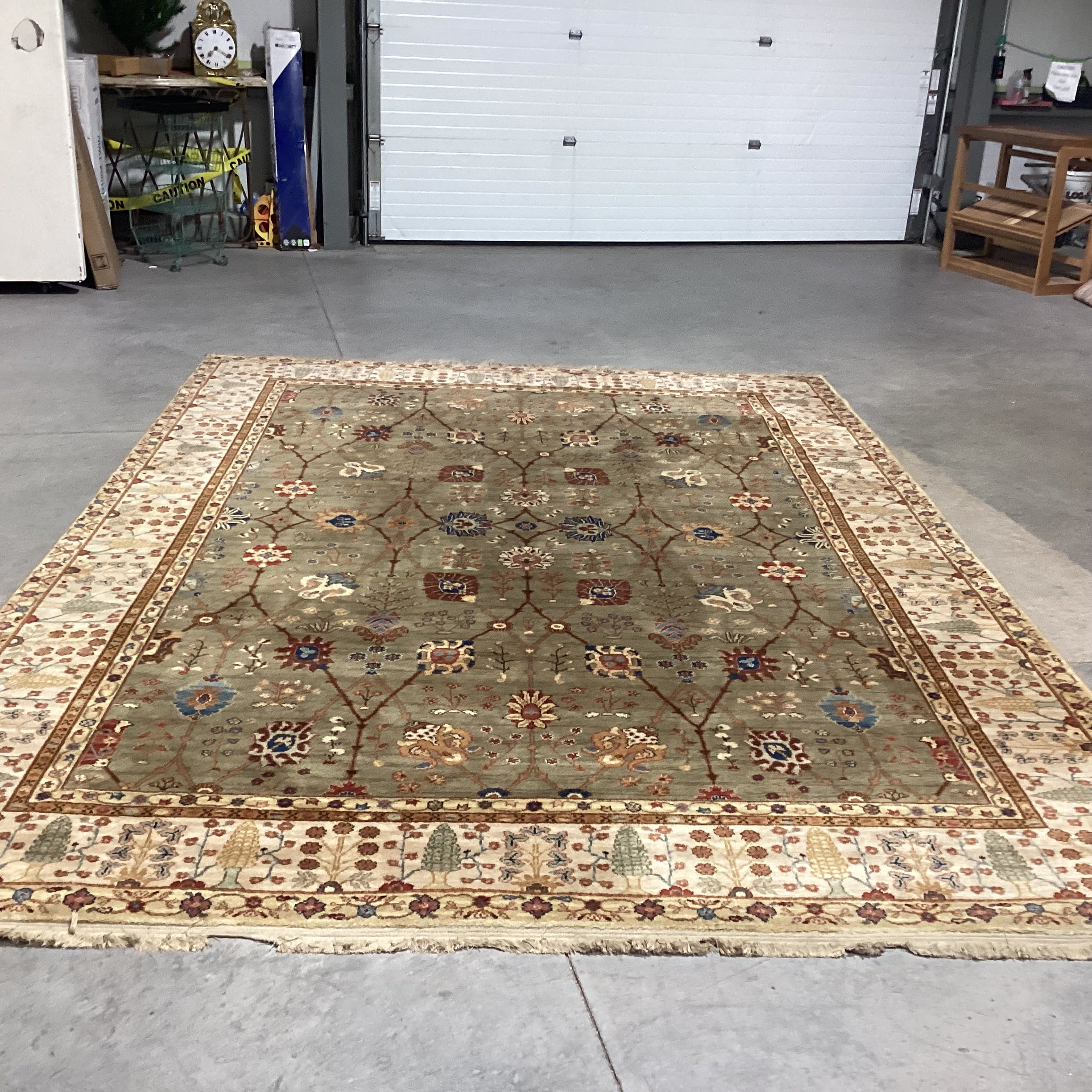 Karastan Paysage Palmette & Vinery Olive Tan Rust Blue Wool Rug8'8"x 12'4"
