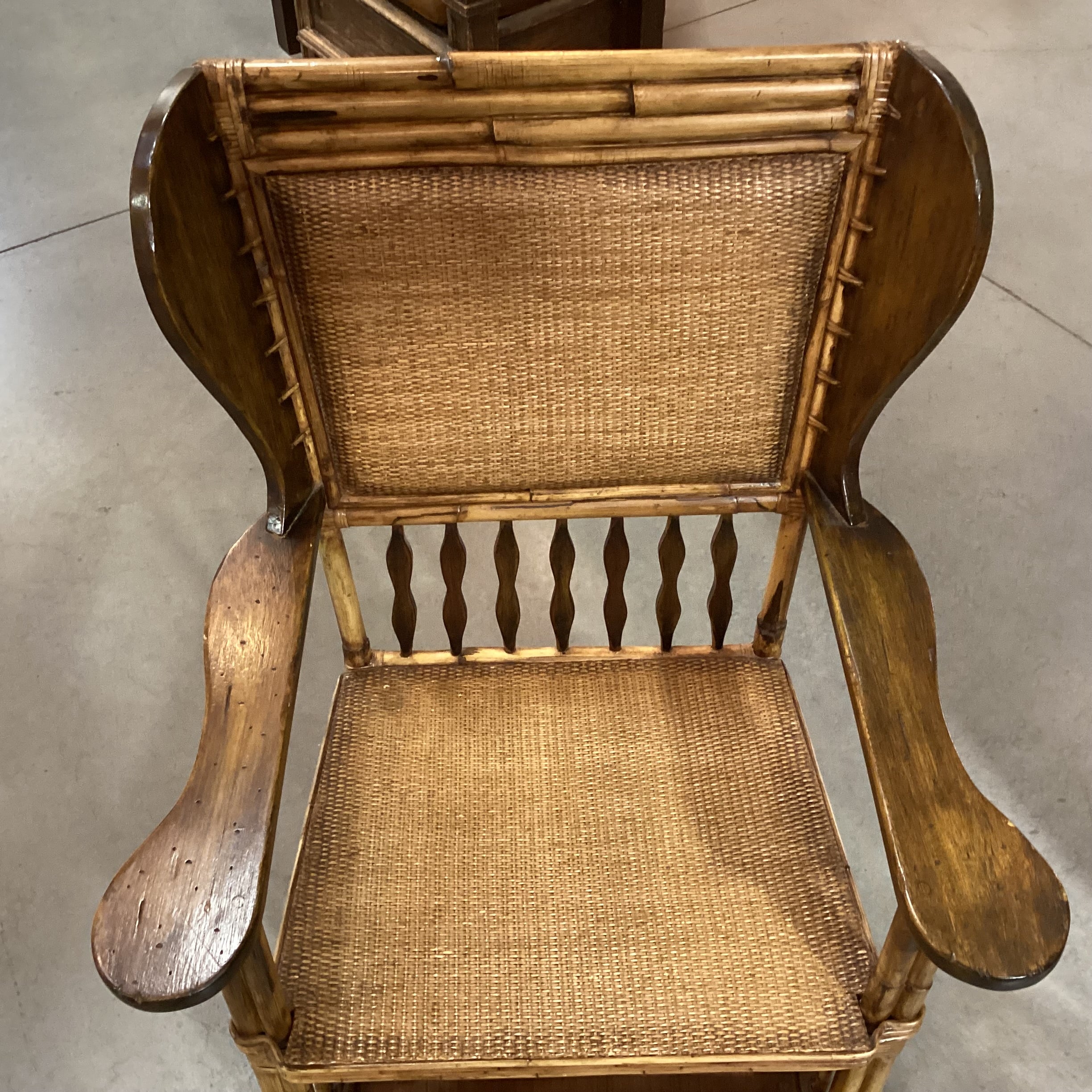 Palecek Bamboo Wood & Rattan Woven with Bottom Storage Arm Chair 30"x 26"x 42"