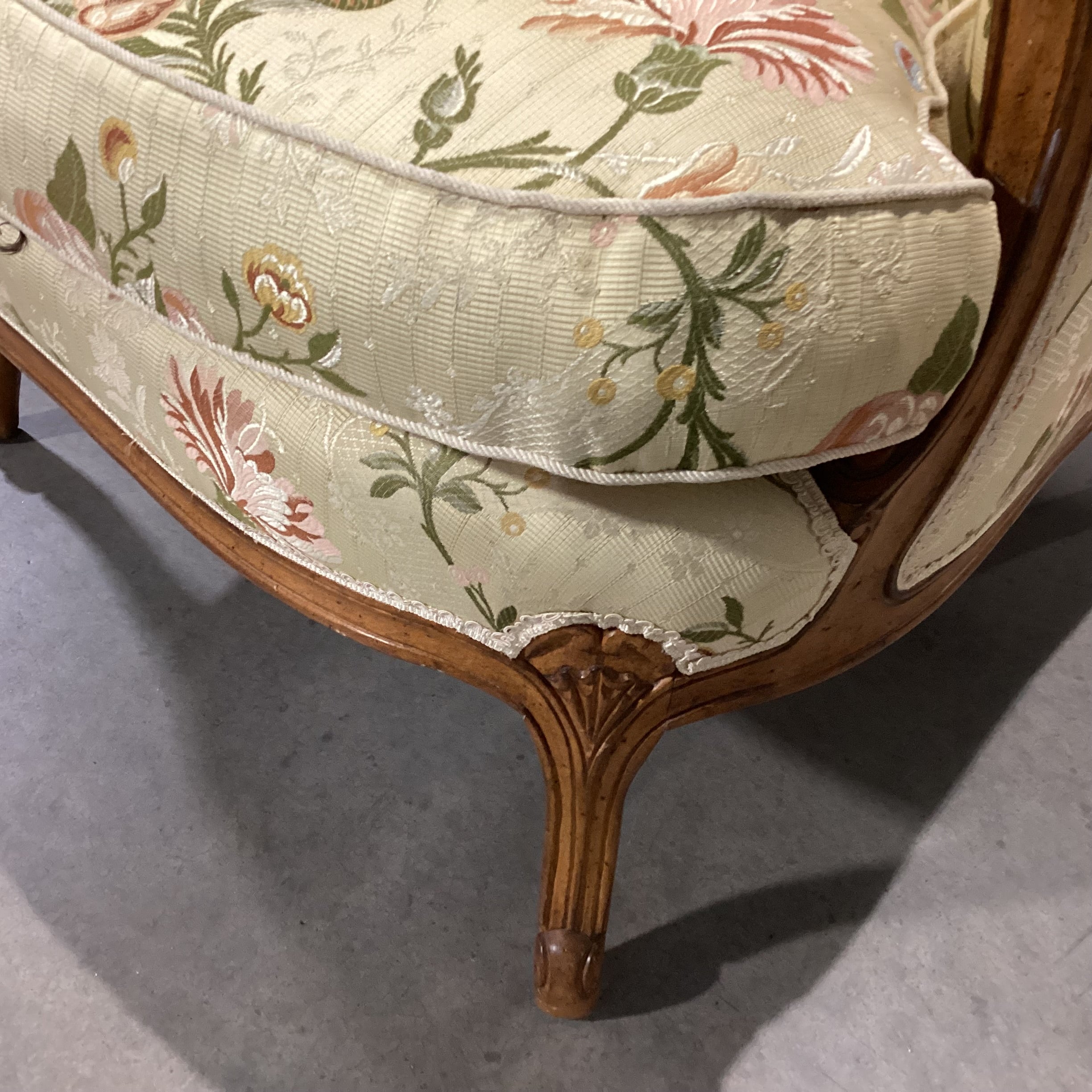 French Provincial Style Carved Wood with Yellow Floral Upholstery Chair 33"x 34"x 37.5"