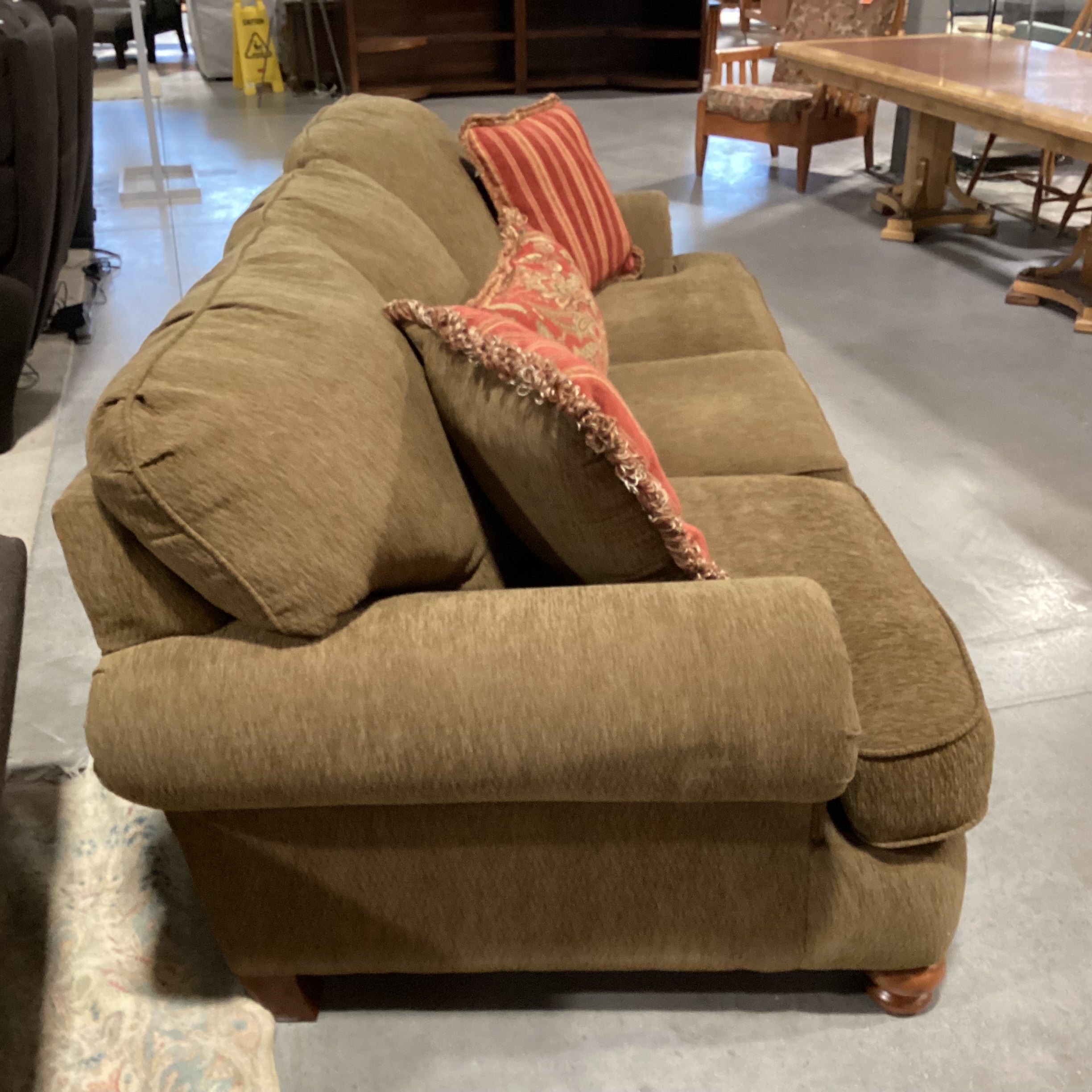 Olive Brown Texture Woven Upholstery with Accent Pillows Sofa 96"x 40"x 32"