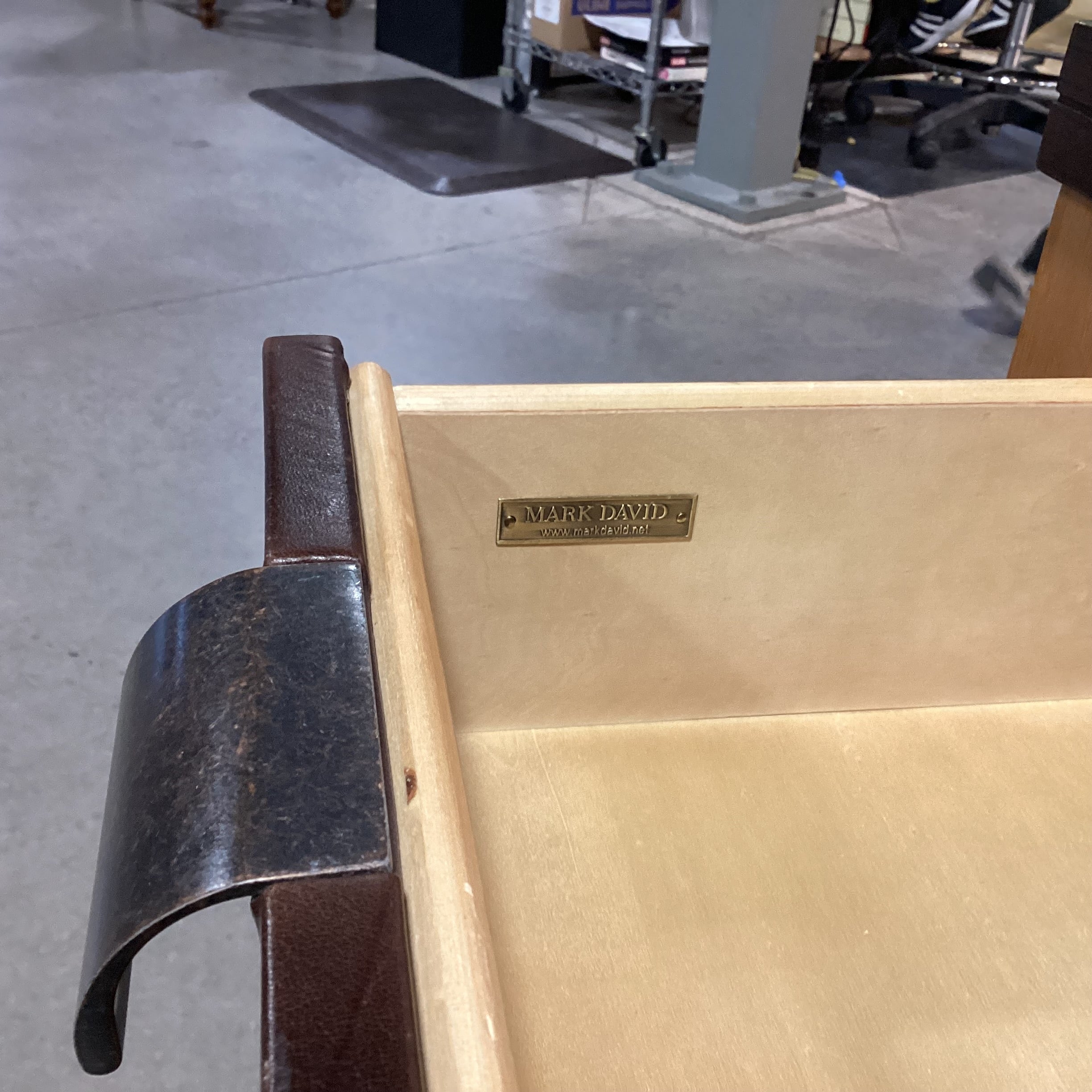 Mark David Dark 2 Tone Wood & Veneer with Leather Drawer End Table 16"x 16"x 28"