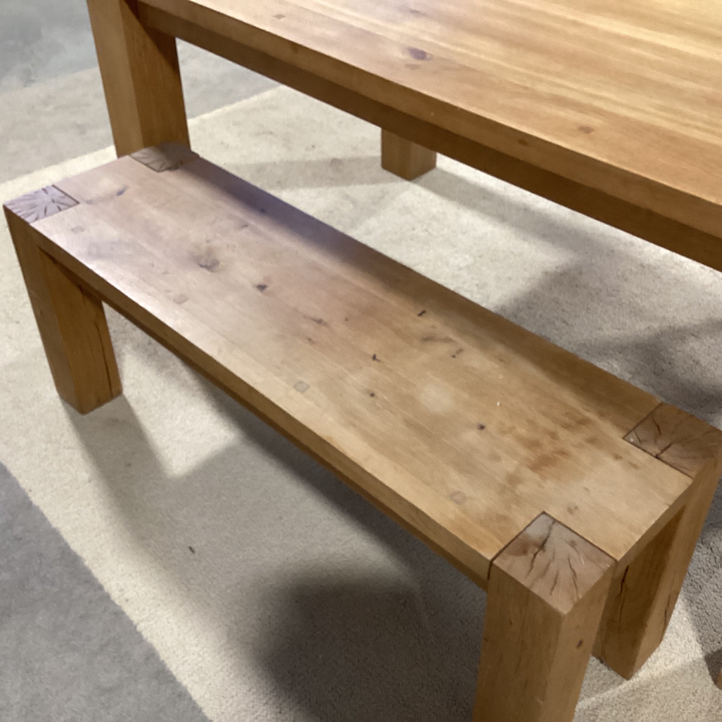 Crate & Barrel Ylifanti Rustic Solid Oak Table with Bench Dining Set 65"x 38"x 30.5"
