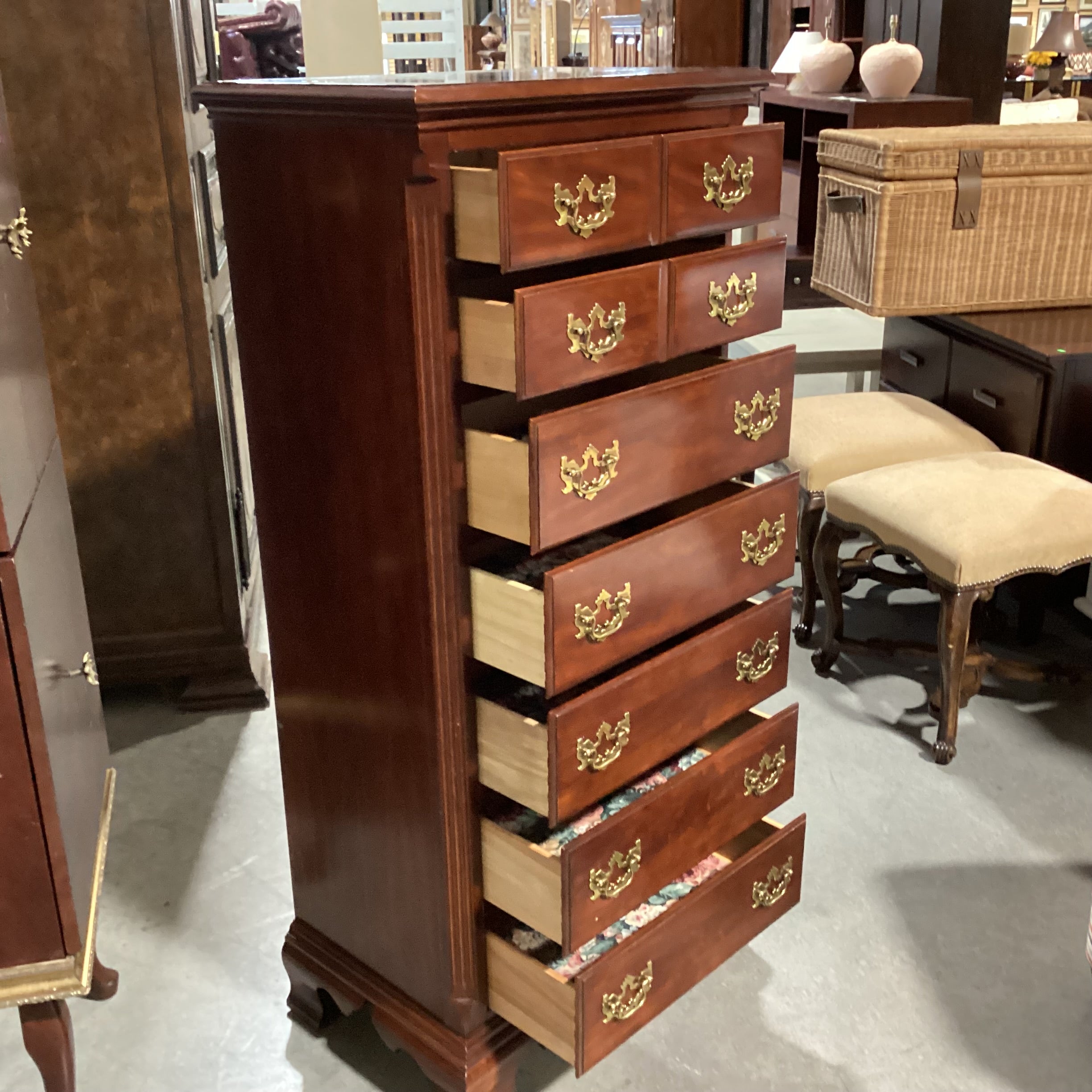 Lineage Mahogany Finish Wood 7 Drawer Chest 26"x 17"x 57"