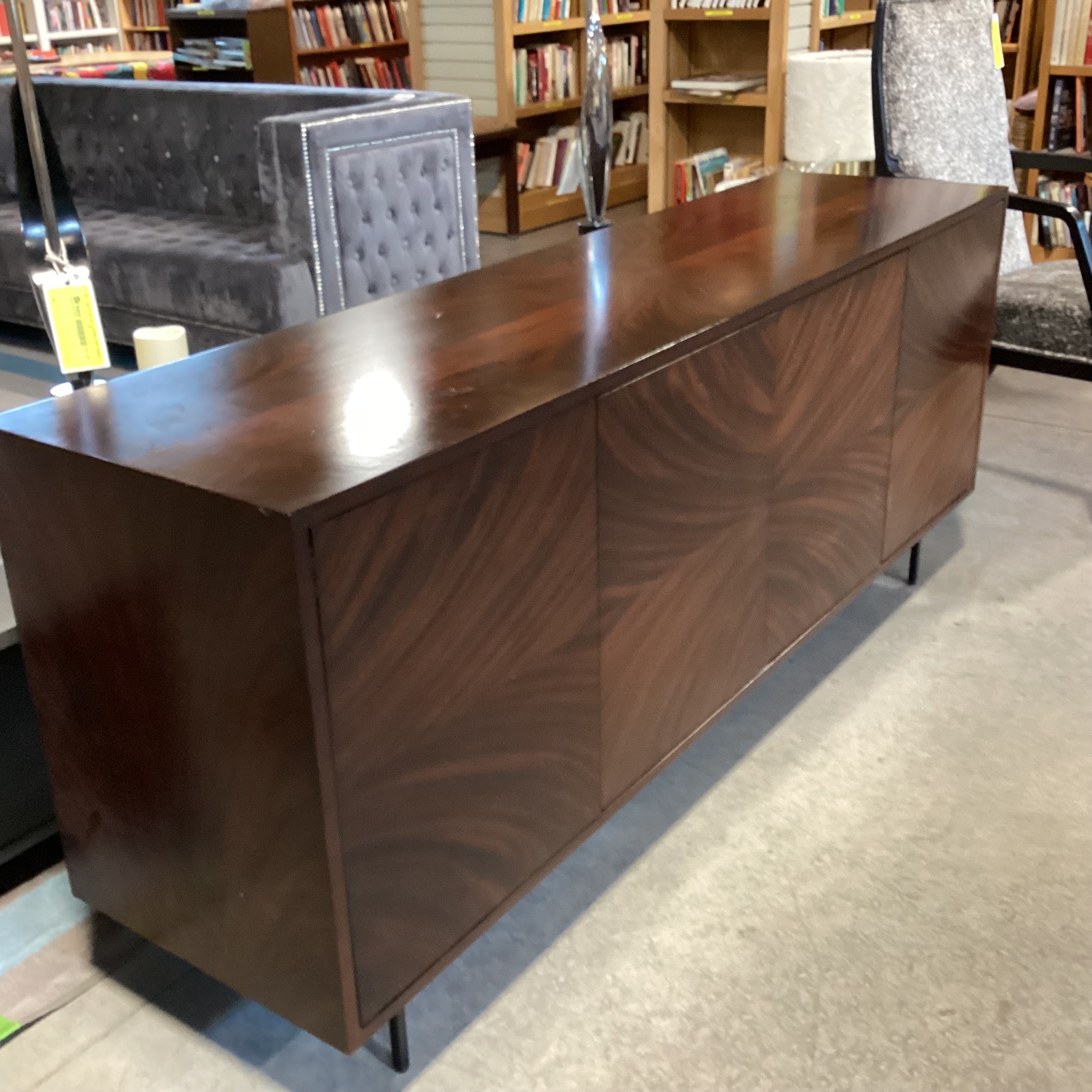 Modern Matched Finished Veneer & Wood 4 Door with Shelves Credenza 71"x 18"x 30"