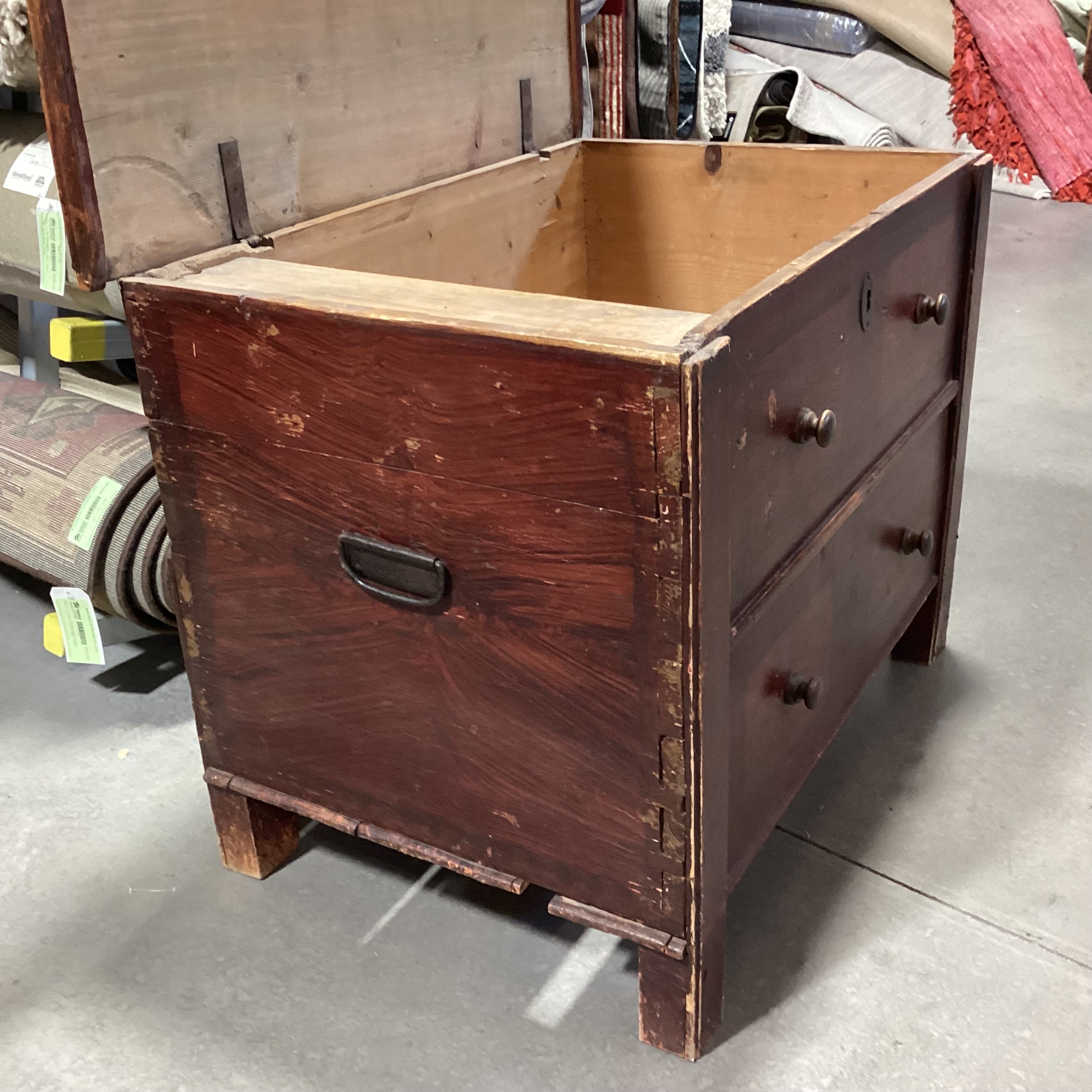 Antique Wood Faux Front Drawers Lift Top Storage Blanket Chest Trunk 38"x 24.5"x 29"