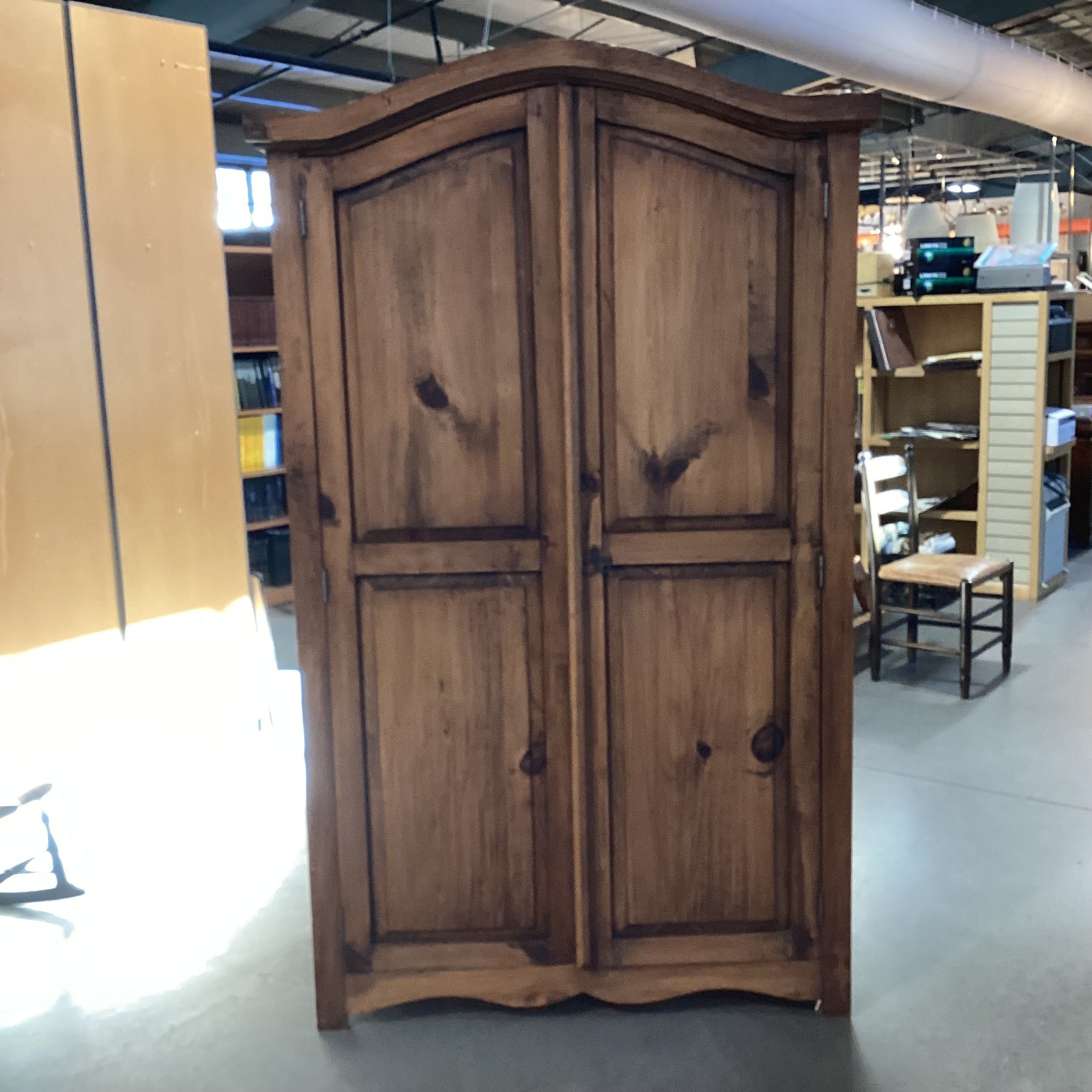 Rustic Carved Solid Pine 2 Door With Shelves & 2 Drawer Armoire 47"x 23"x 78"