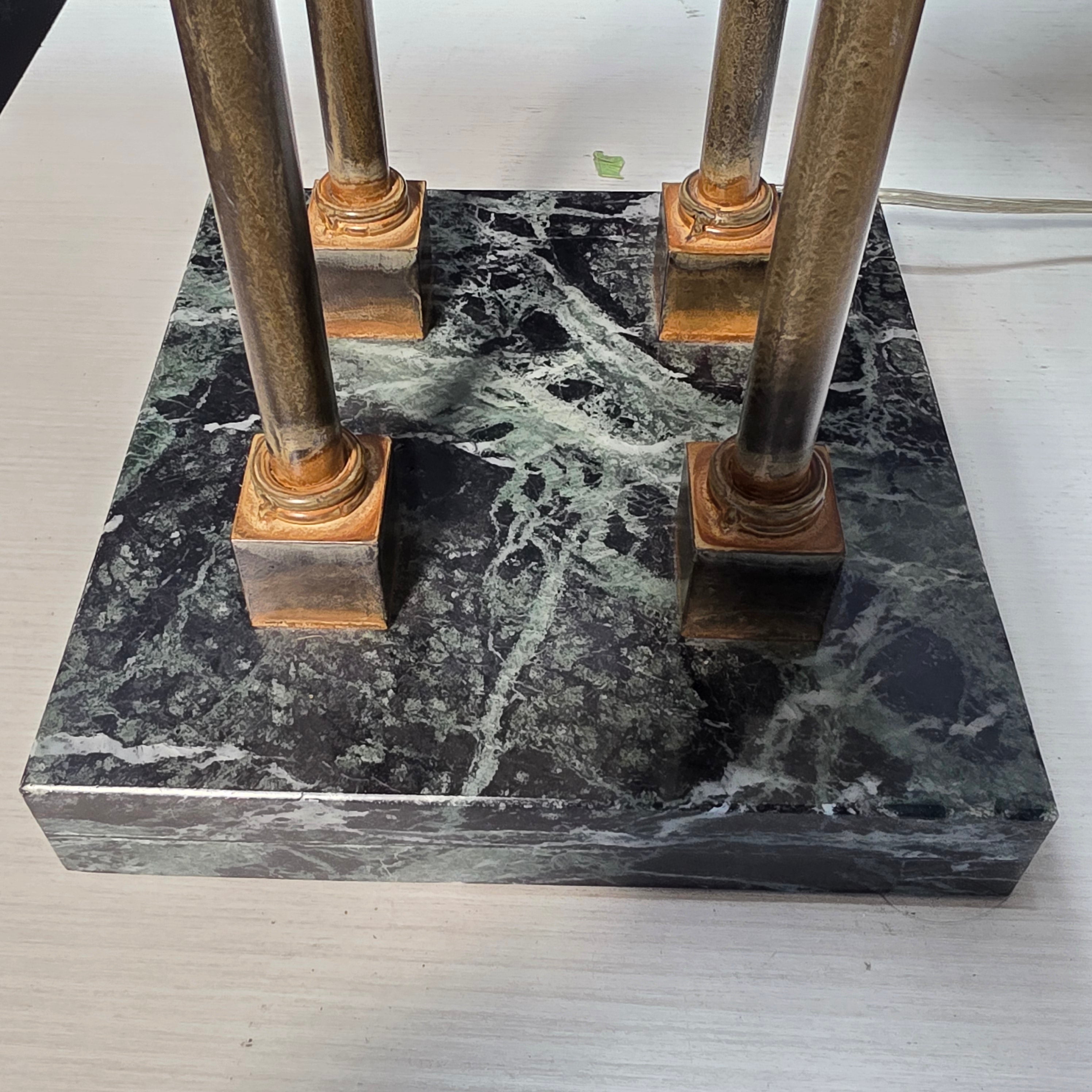 Vintage Four Colum Double Level Marble and Brass Table Lamp 19"x19"x34"