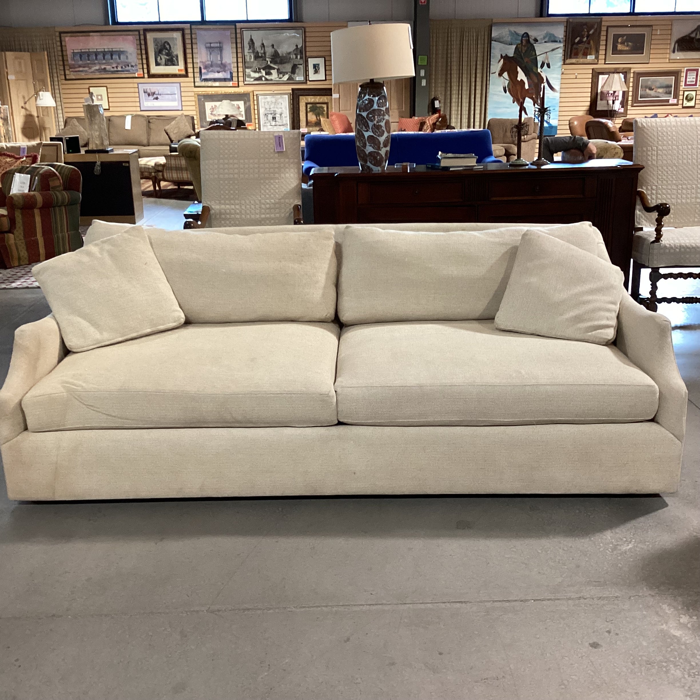 Arhaus Ivory Woven Slope Arm & Down Sofa 92"x 46"x 31"