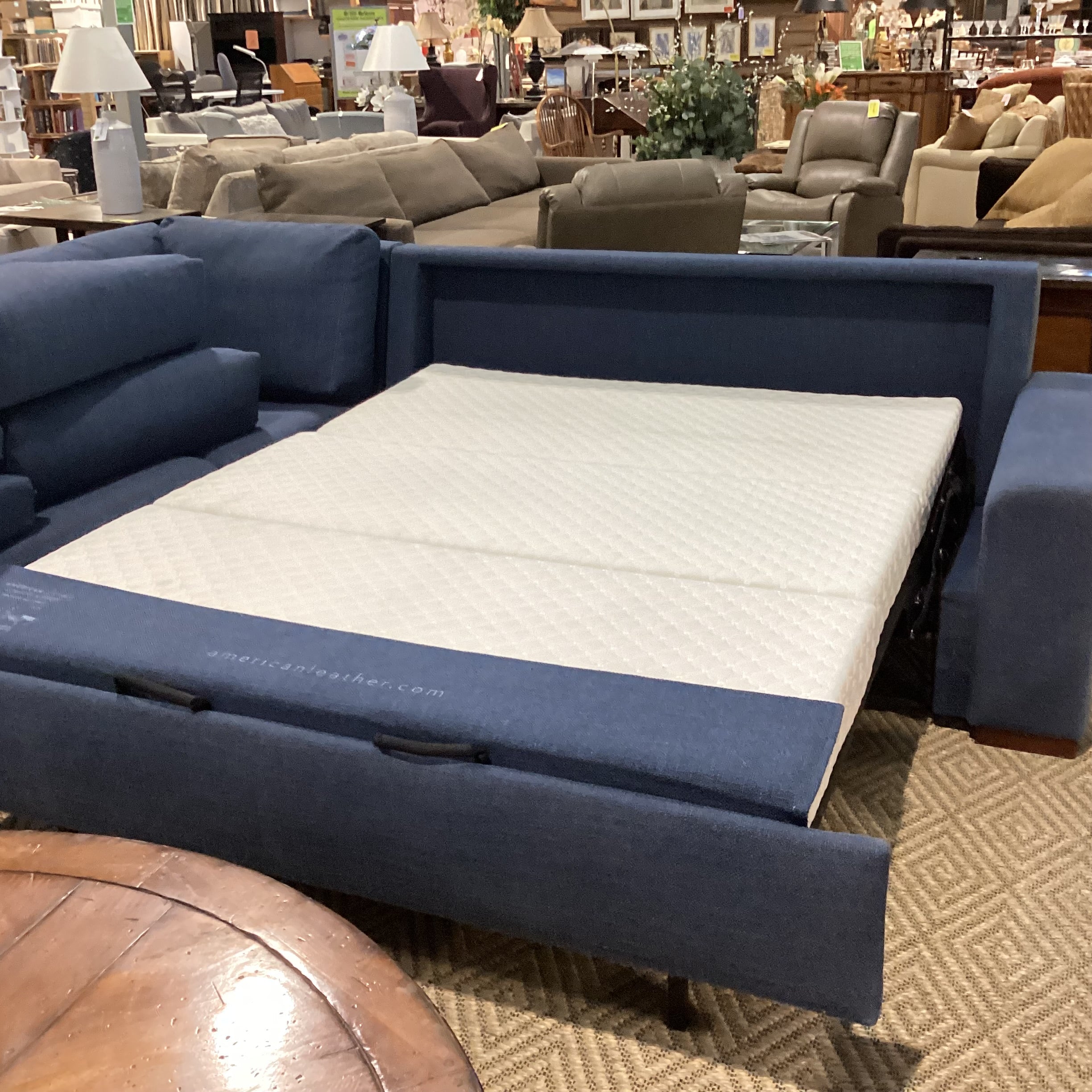 American Leather Furniture Blue Woven Queen Comfort Sleeper 2 Piece Sectional 118"x 86"x 38"x 34"