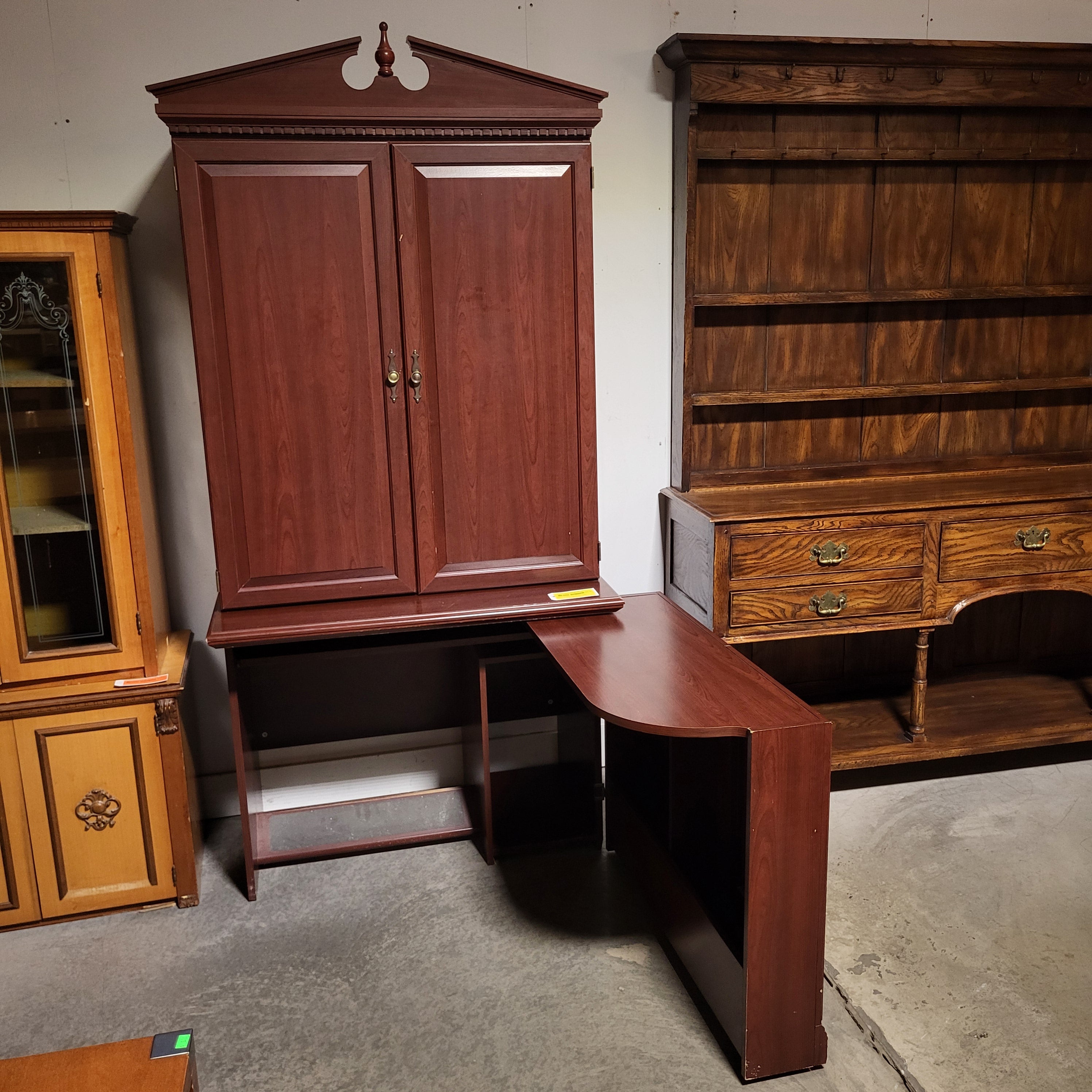 Reddish Brown Wood Finish 2 Door Armoire Style Pullout Desk 41"x 27"x 82"