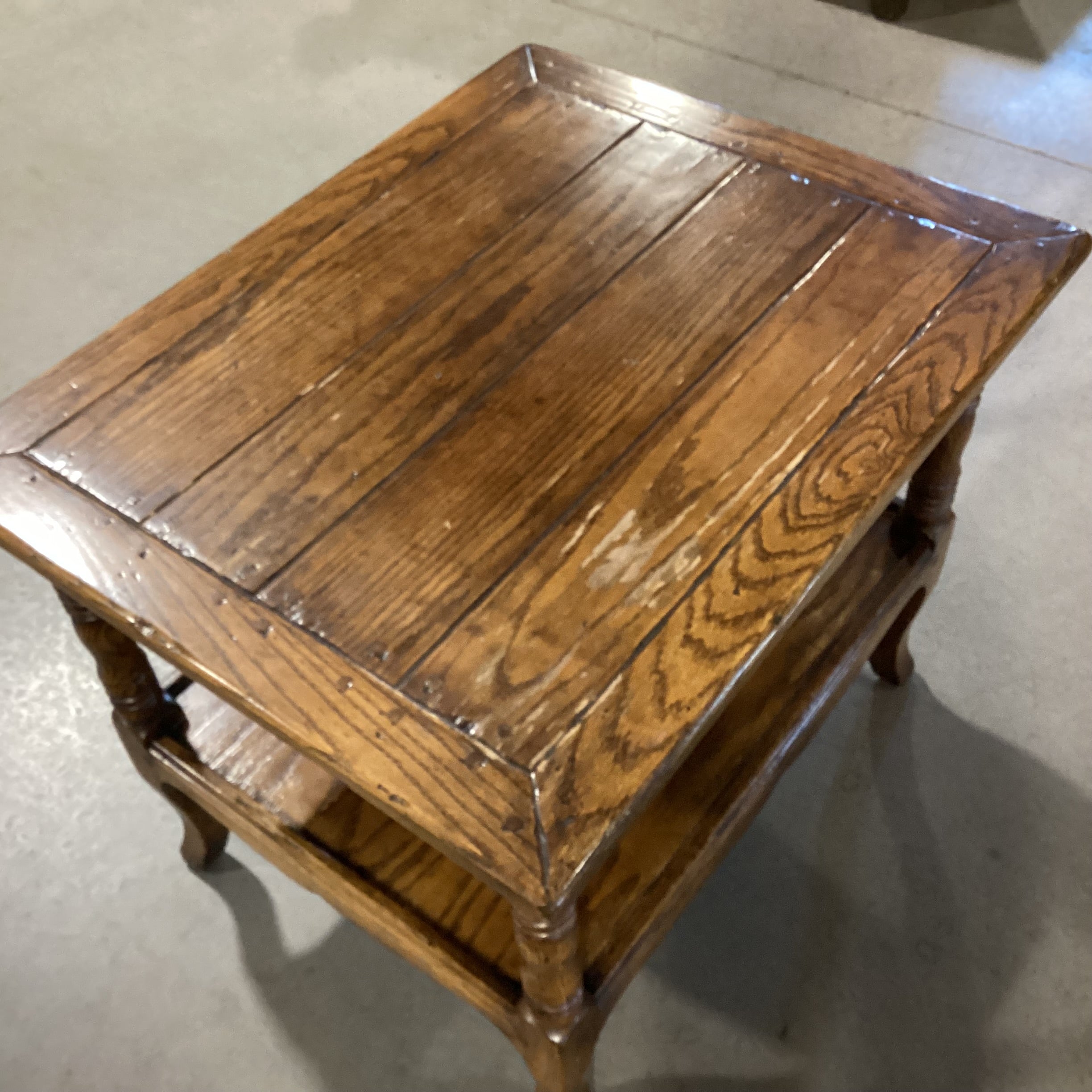 Distressed Finish Carved Oak 1 Drawer & Shelf End Table 30"x 24"x 24"
