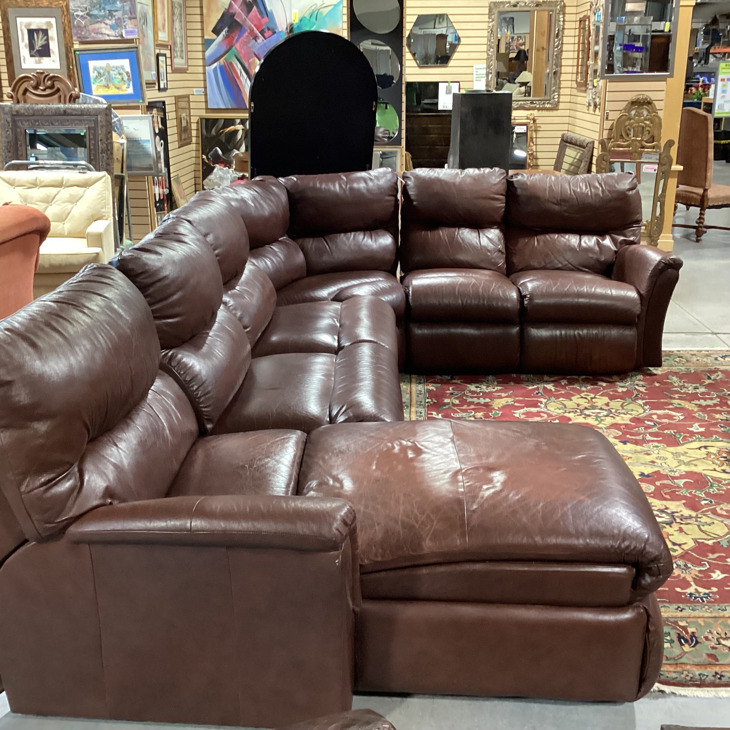 La-z Boy Brown Leather with End Recliners & Chaise 4pc Sectional 140"x 96"x 40"x 30"