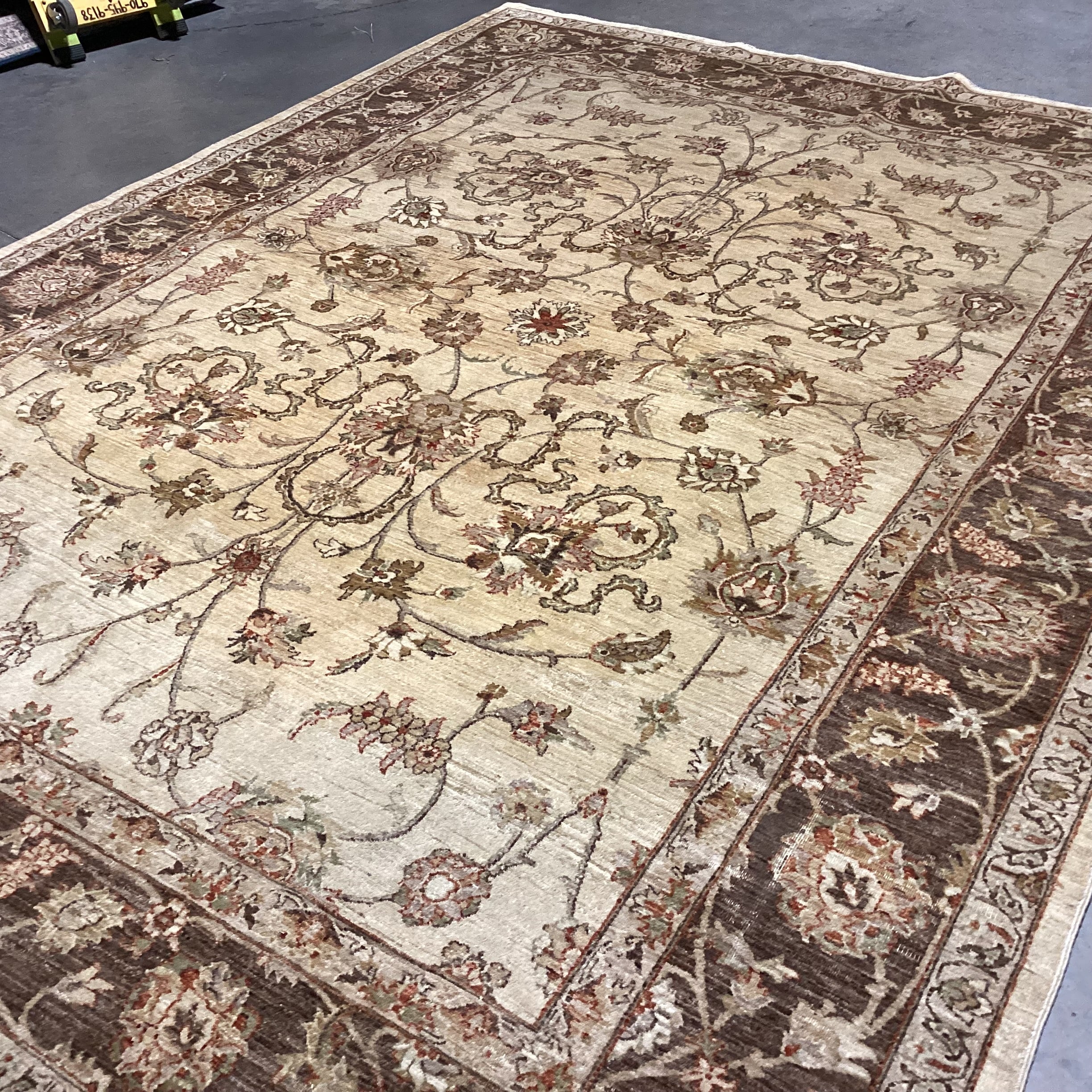 Cream Brown Rust Floral with Border Hand Woven Wool Rug 8'10"x 12'
