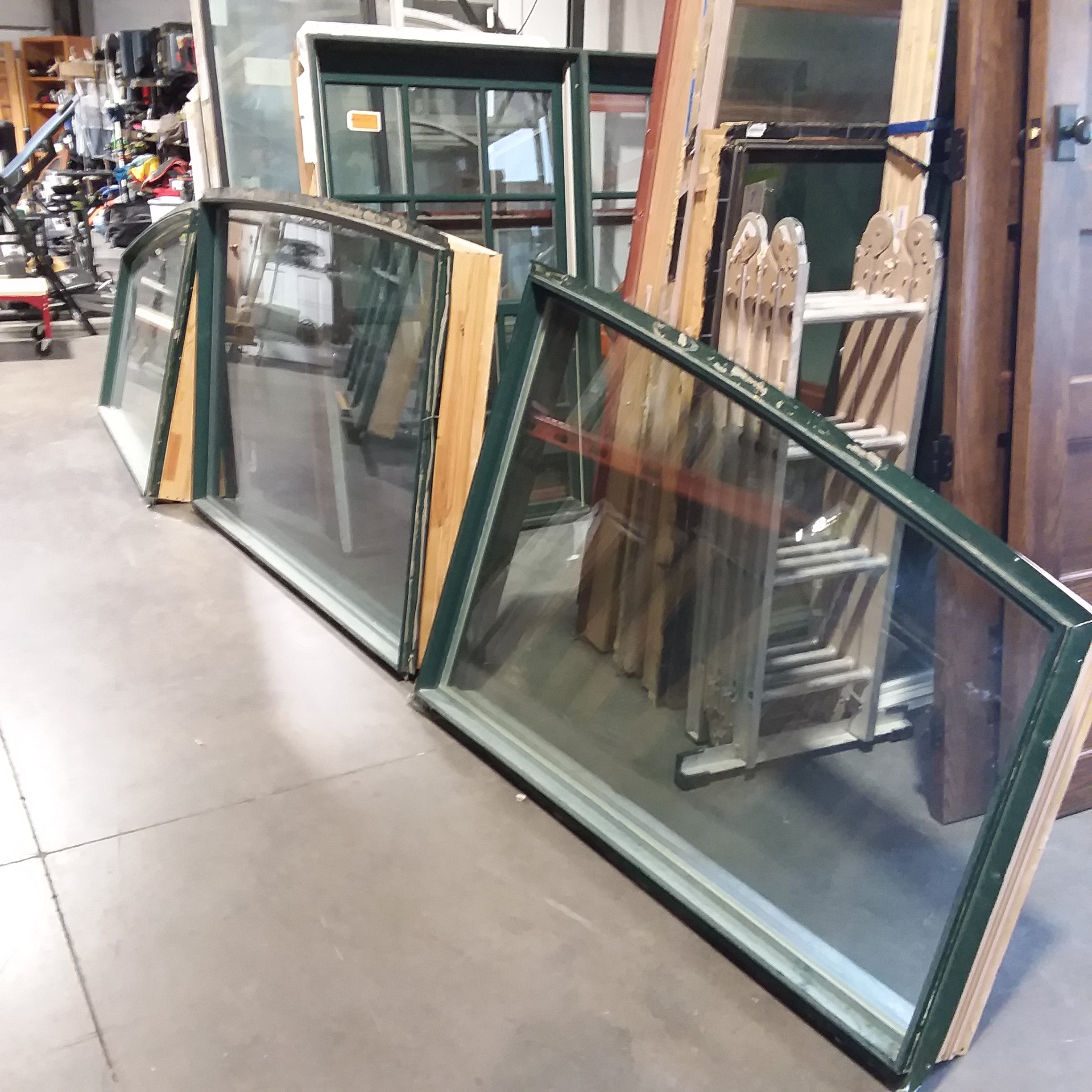 Set of 3 Green Metal Clad Arched Fixed Casement Windows