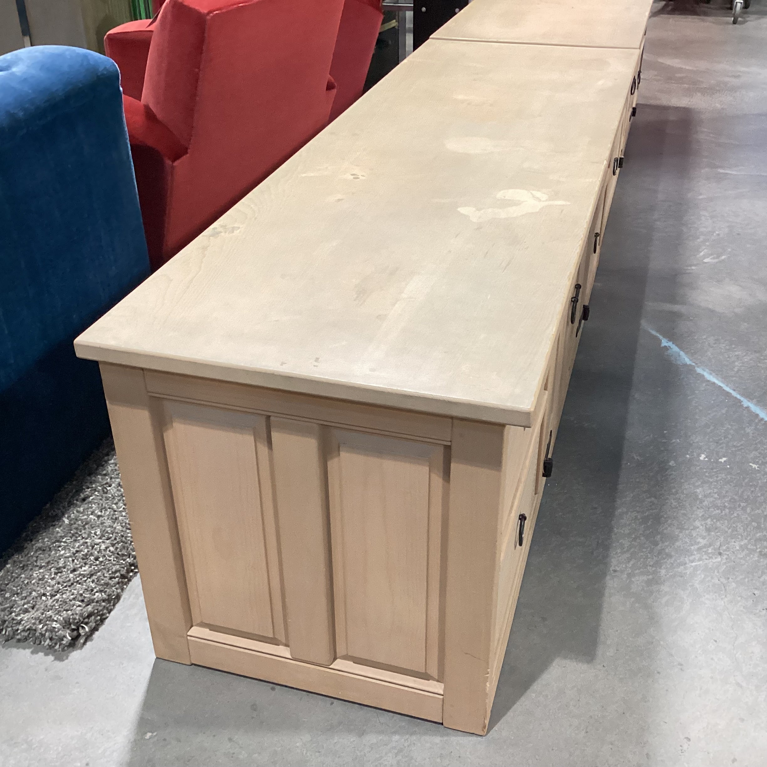 Southwest Washed Natural Wood with Iron Accent 4 Drawer 2 Door Console Credenza 75"x 24"x 25"