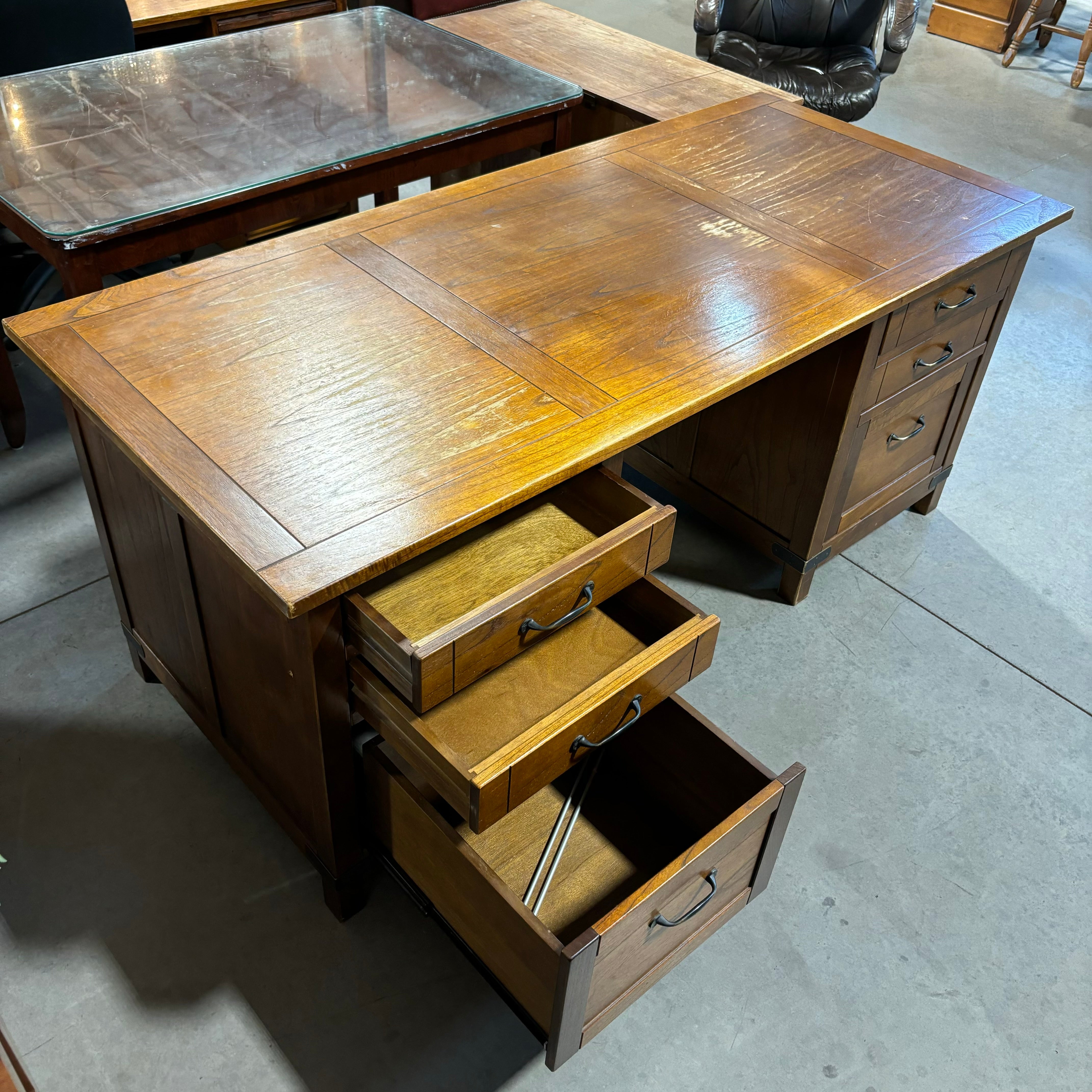 Arhaus Solid Wood with Iron Accents 6 Drawer Desk 71"x 31.5"x 30.5"