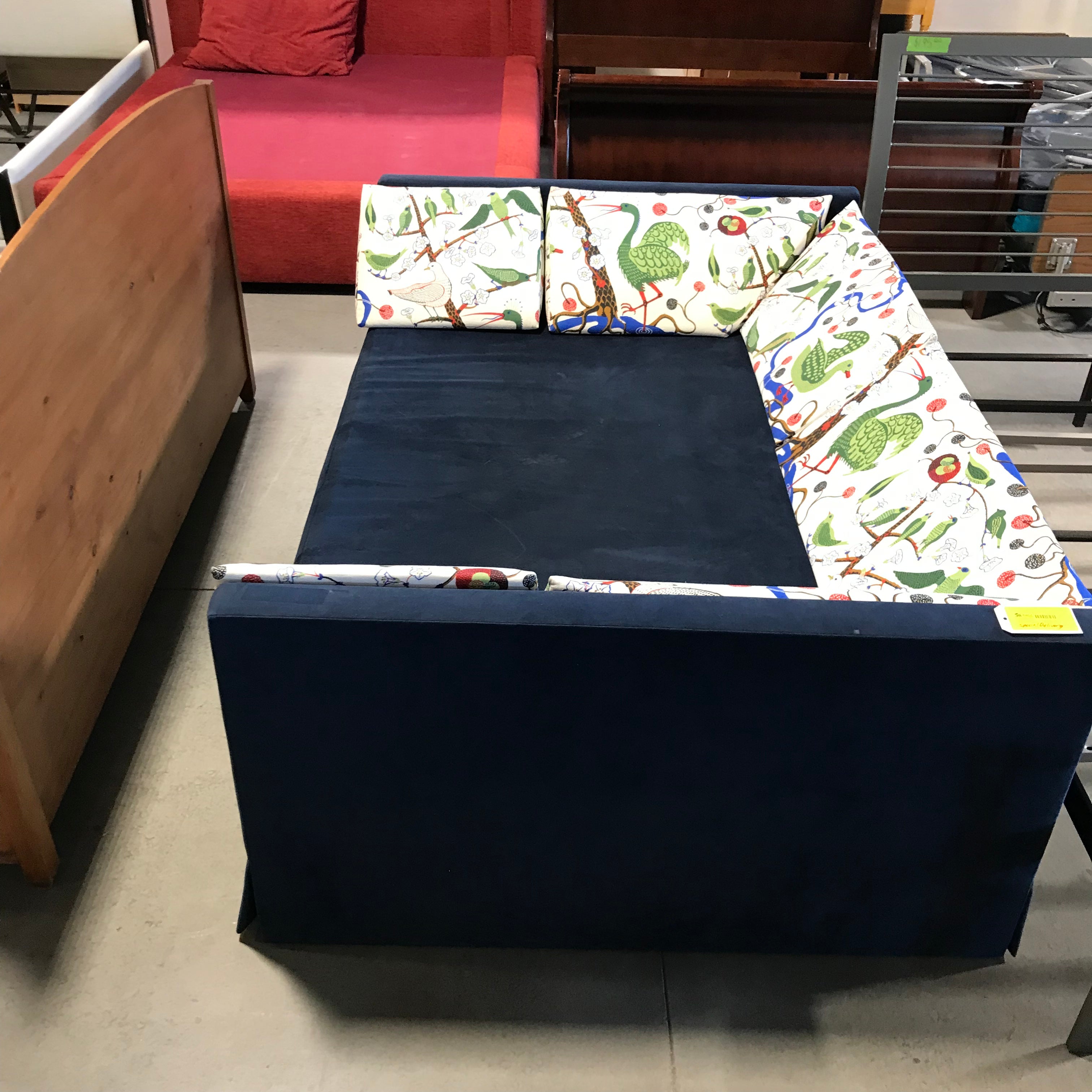 Custom FULL Blue Ultra Suede Day Bed with TWIN Trundle Bed Set 80"x 54.5 to 89"x 31.5"