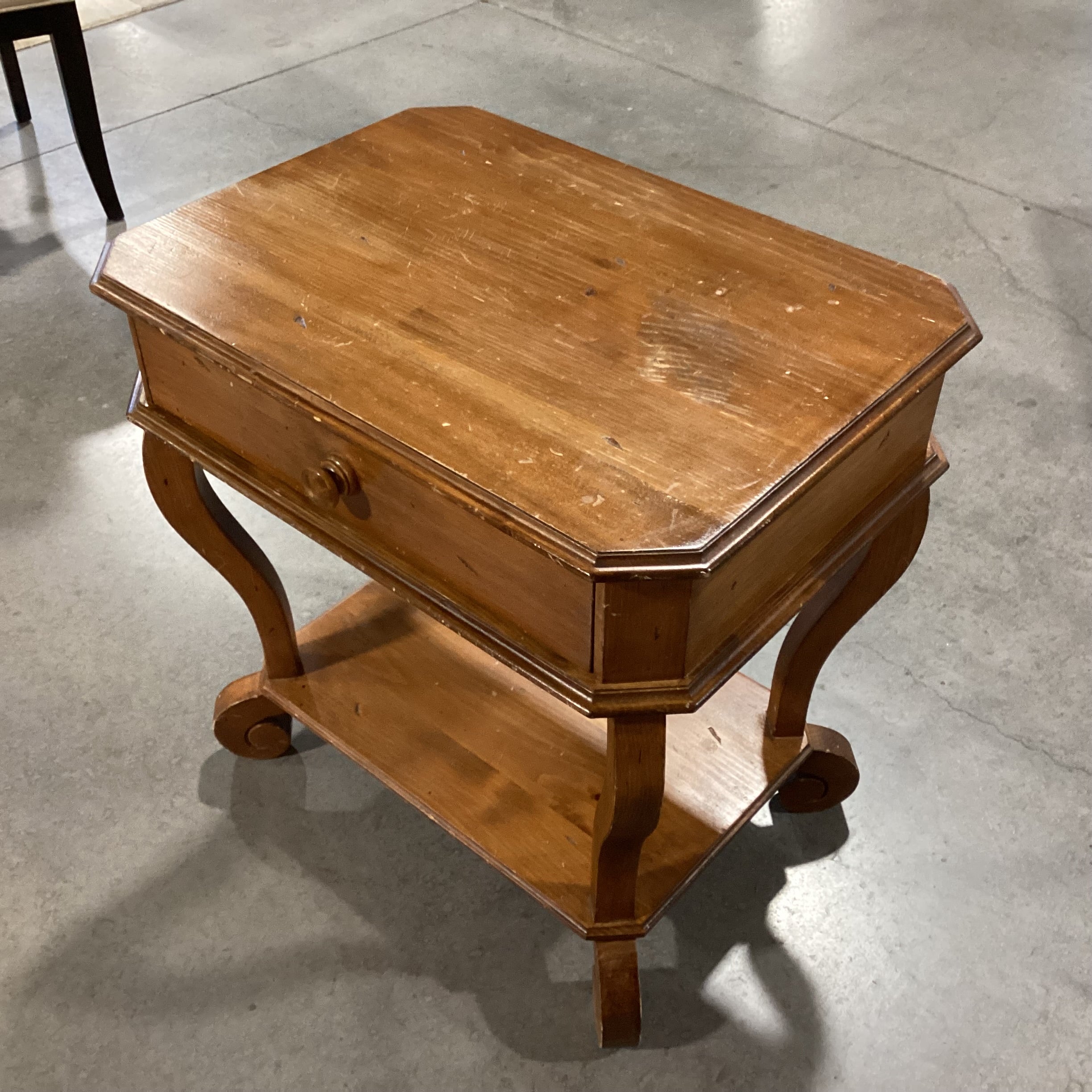 Carved Distressed Pine 1 Drawer End Table 26.5"x 19.5"x 26.5"