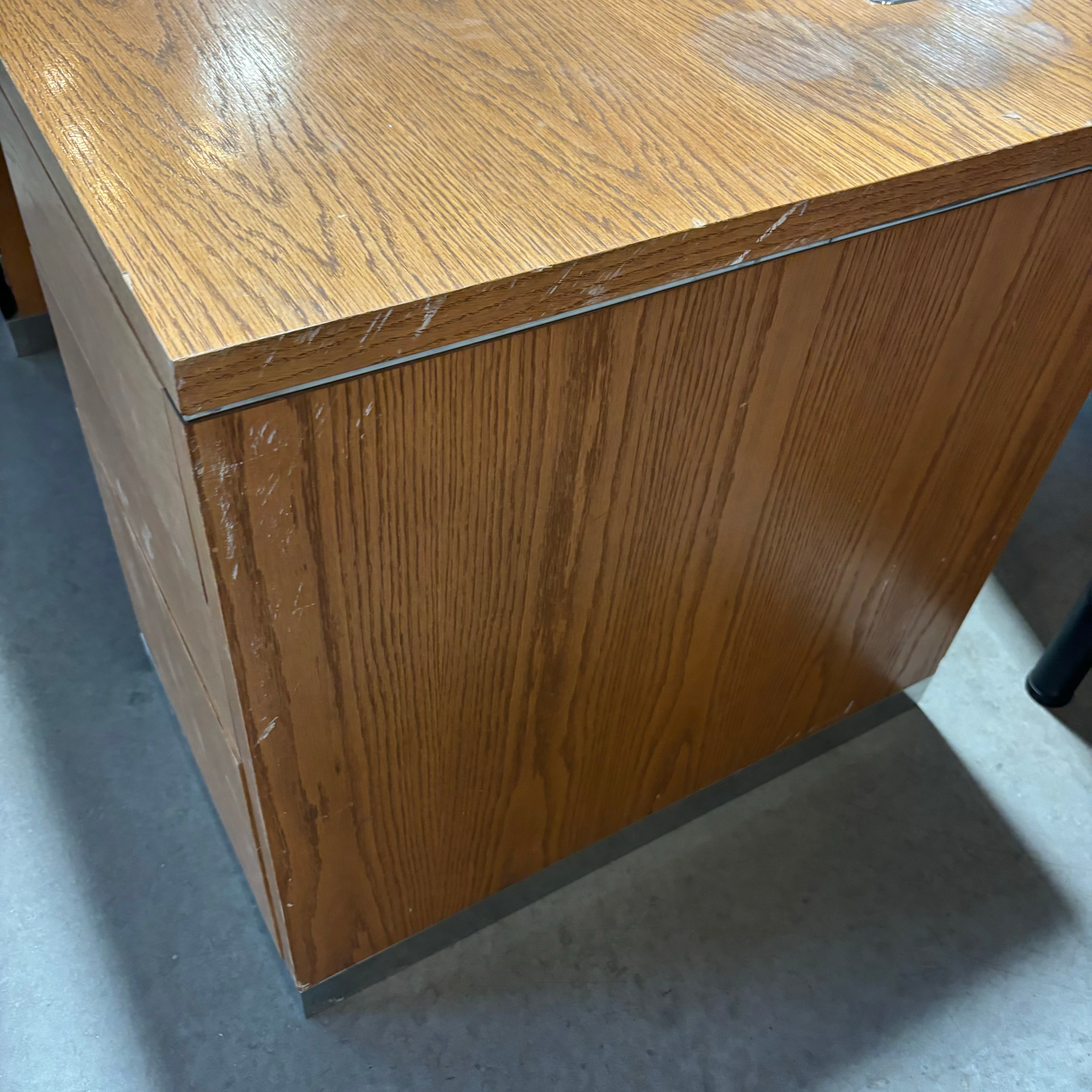 6 Drawer with Pullout Tray Solid Medium Finish Wood with Metal Toekick Desk 60"x 30"x 29"