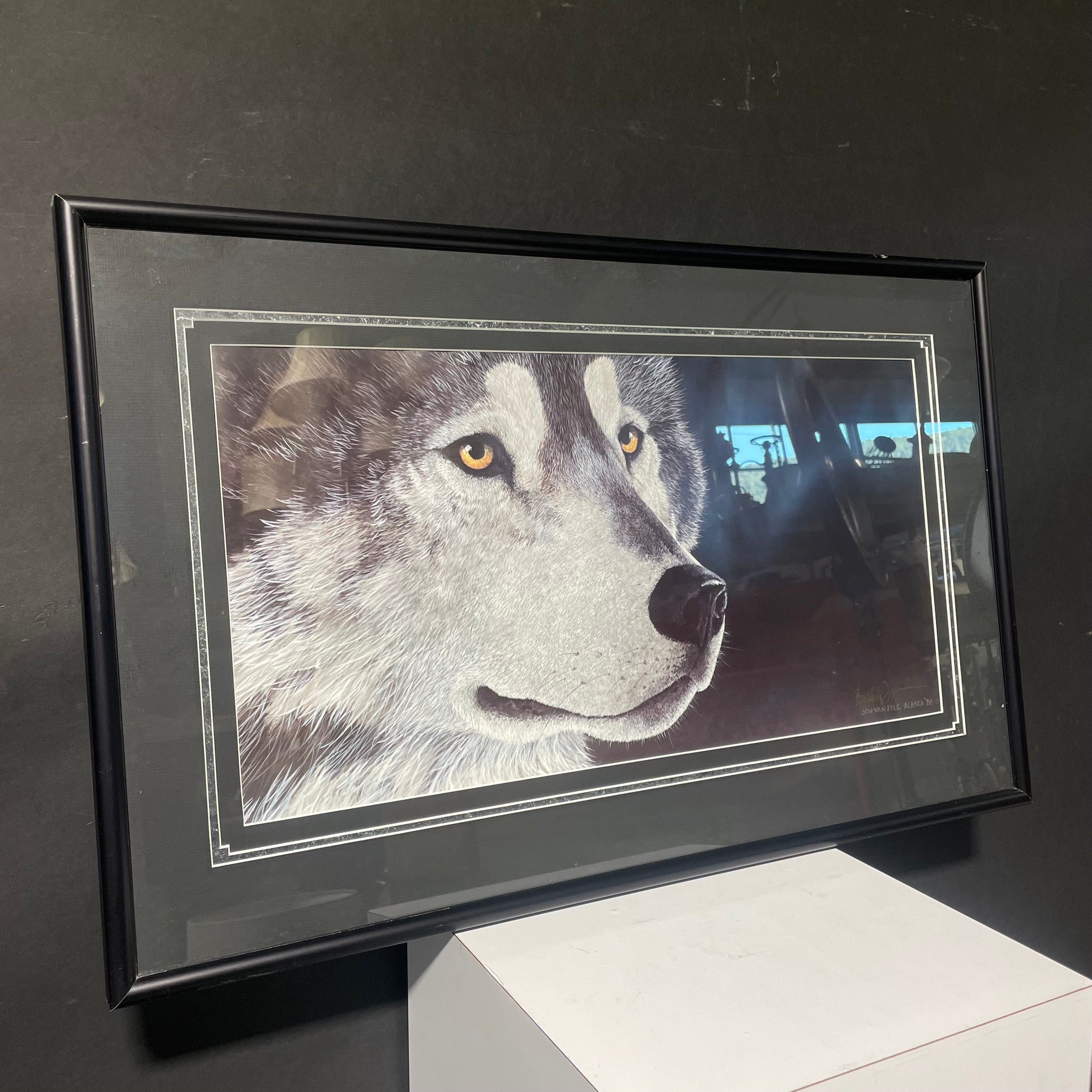 Jon Van Zyle Signed "Better To See You With My Dear, 1986" Wolf Print In A Black Frame 28" x 18"