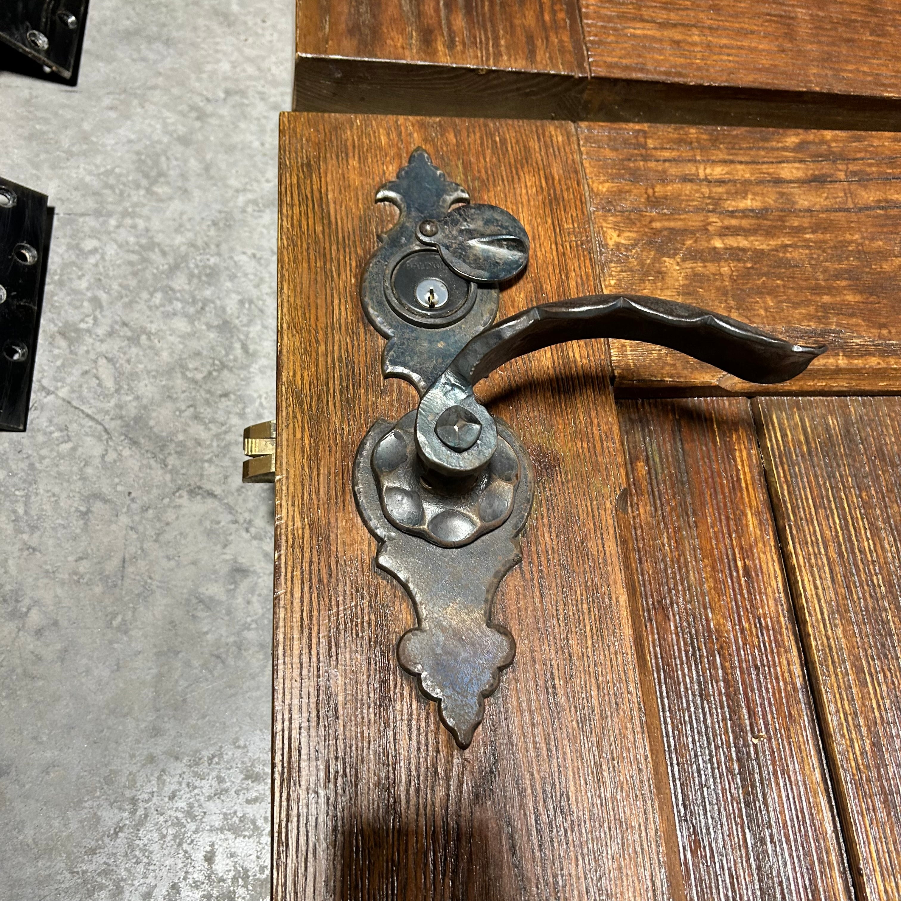 42"x 86"x 3" Brown Rustic Dutch Door with 4 Pane Window / Iron Hardware / LEFT HAND