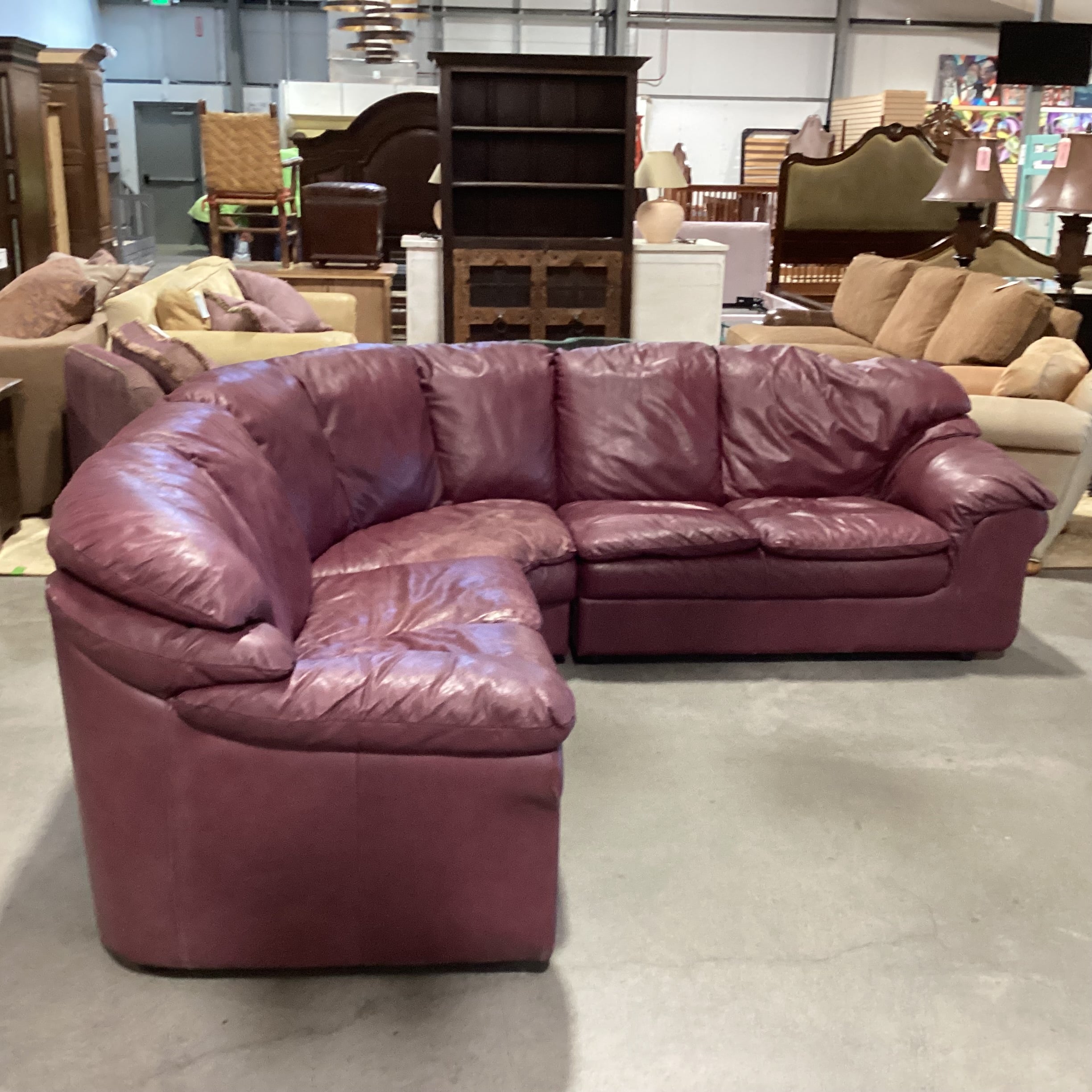 Burgundy Leather 3 Piece Sectional 85"x 85"x 37"