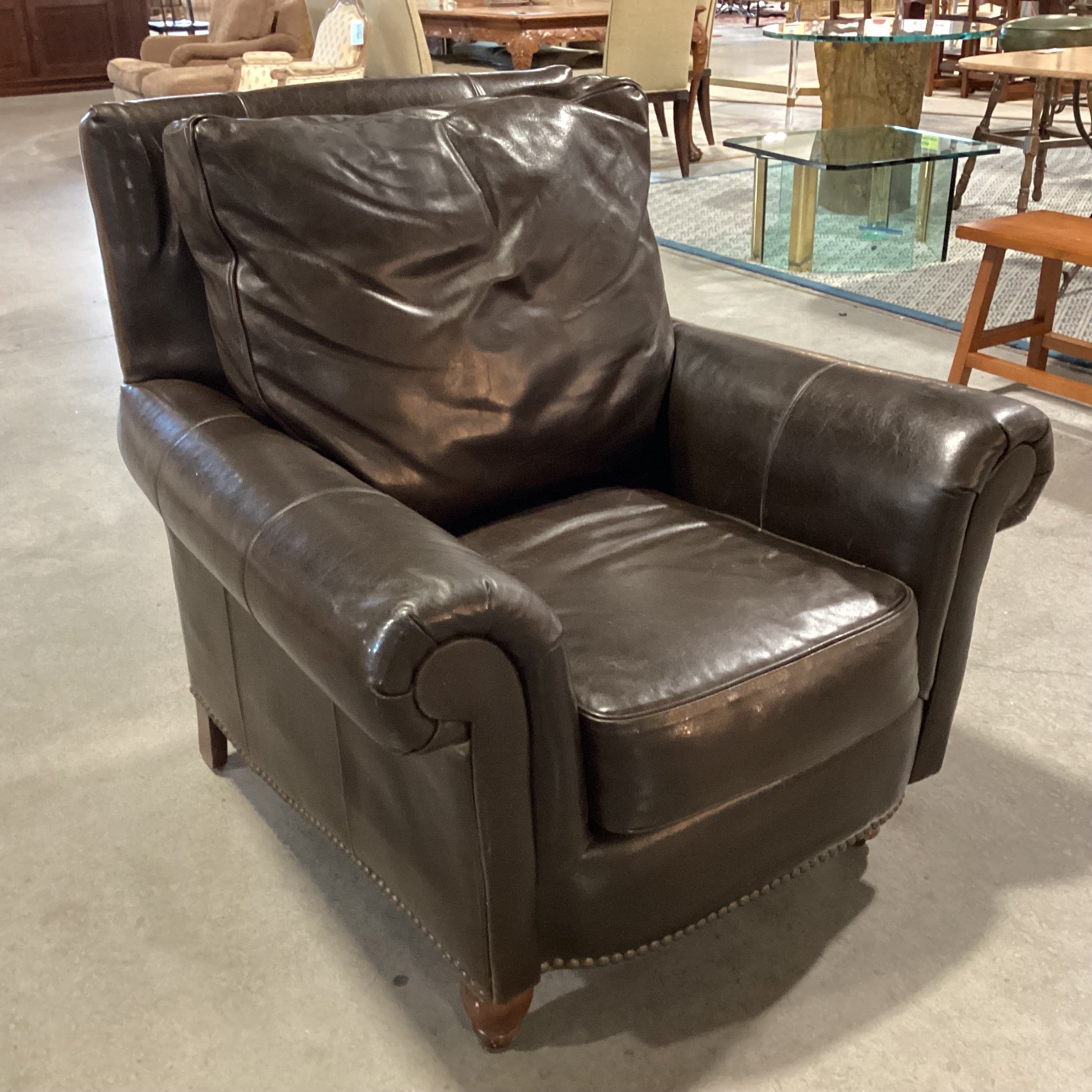 Paul Robert Dark Chocolate Leather Nailhead Chair 38"x 36"x 38.5"