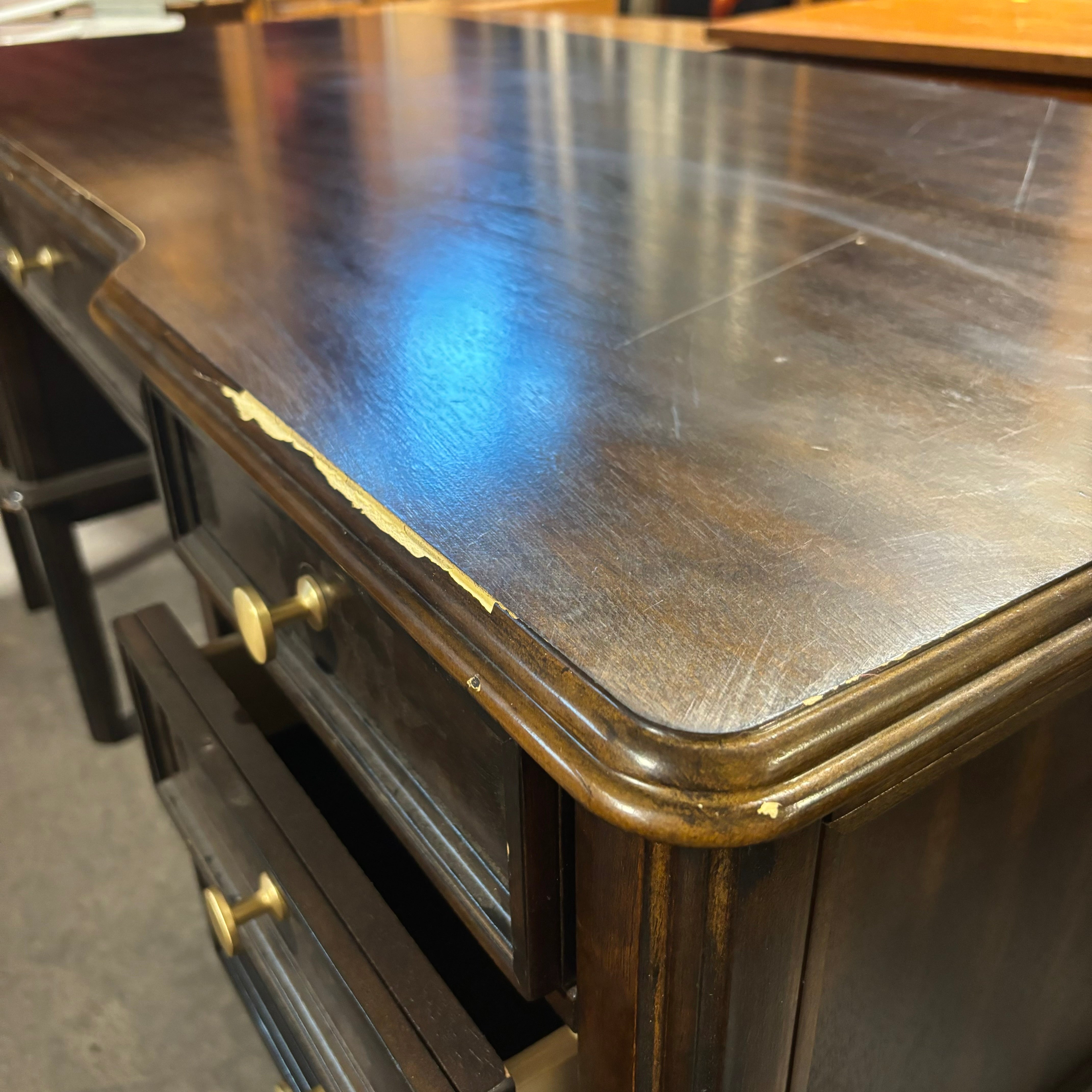 Ashley Dark Finish Wood Style Laminate with Brass Colored Accents 5 Drawer Desk 60"x 30"x 30"