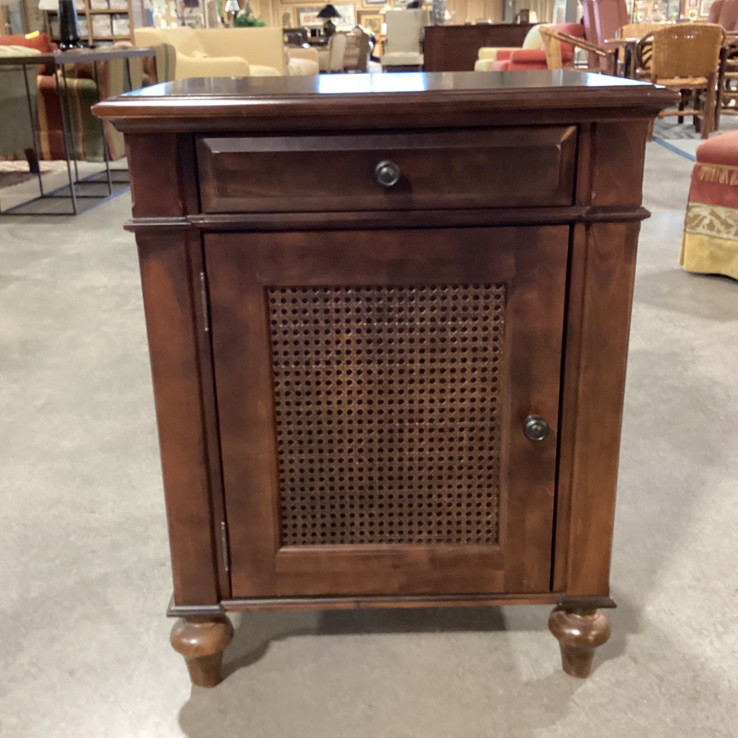 Michaels Furniture for Restoration Hardware Dark Finish Carved Wood 1 Caned Door 1 Drawer Nightstand 24.5"x 18"x 31"