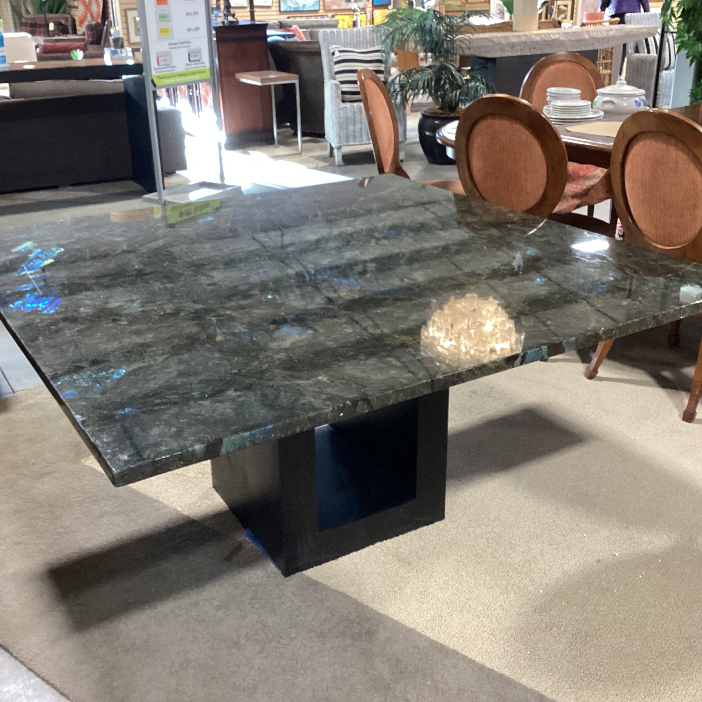 Custom Labradorite Square Top & Metal Modern Base Dining Table 60"x 60"x 30"