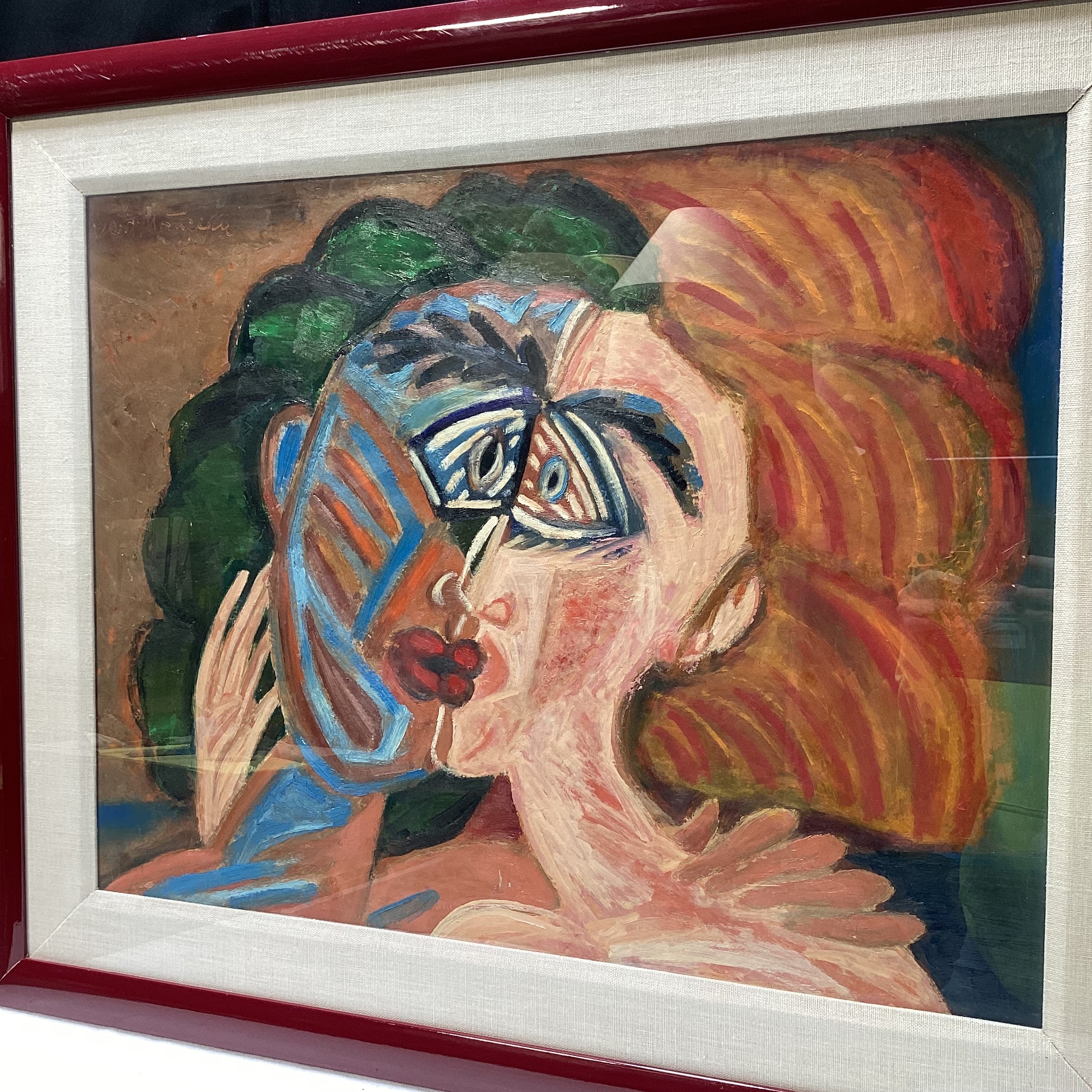 Dragos Morarescu Signed/Dated "Sarutul (The Kiss)" 1981 Original Framed Painting 32.5" x 27"