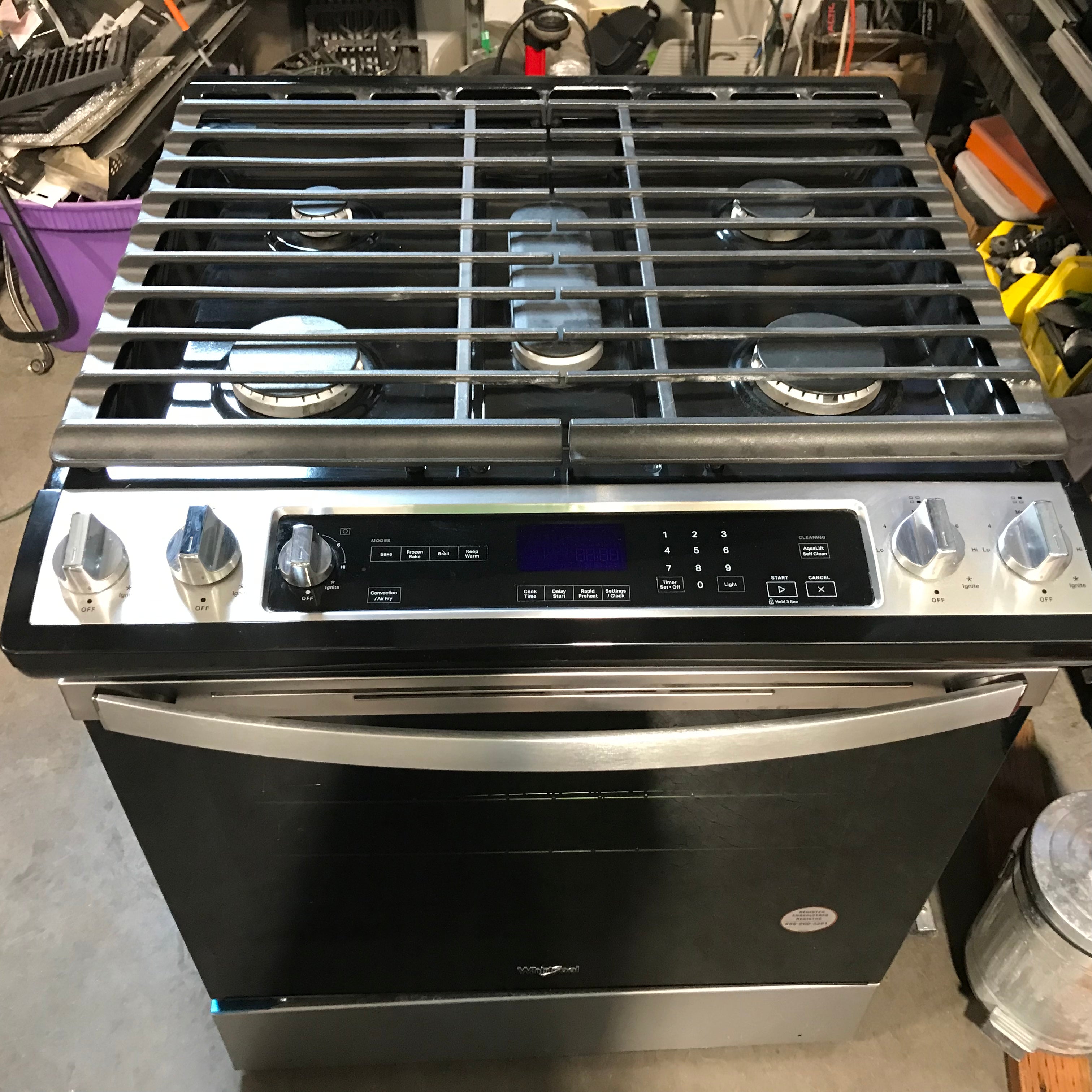 Whirlpool Black Glass Door 5 Burner Gas Range 30"x 28"x 38"